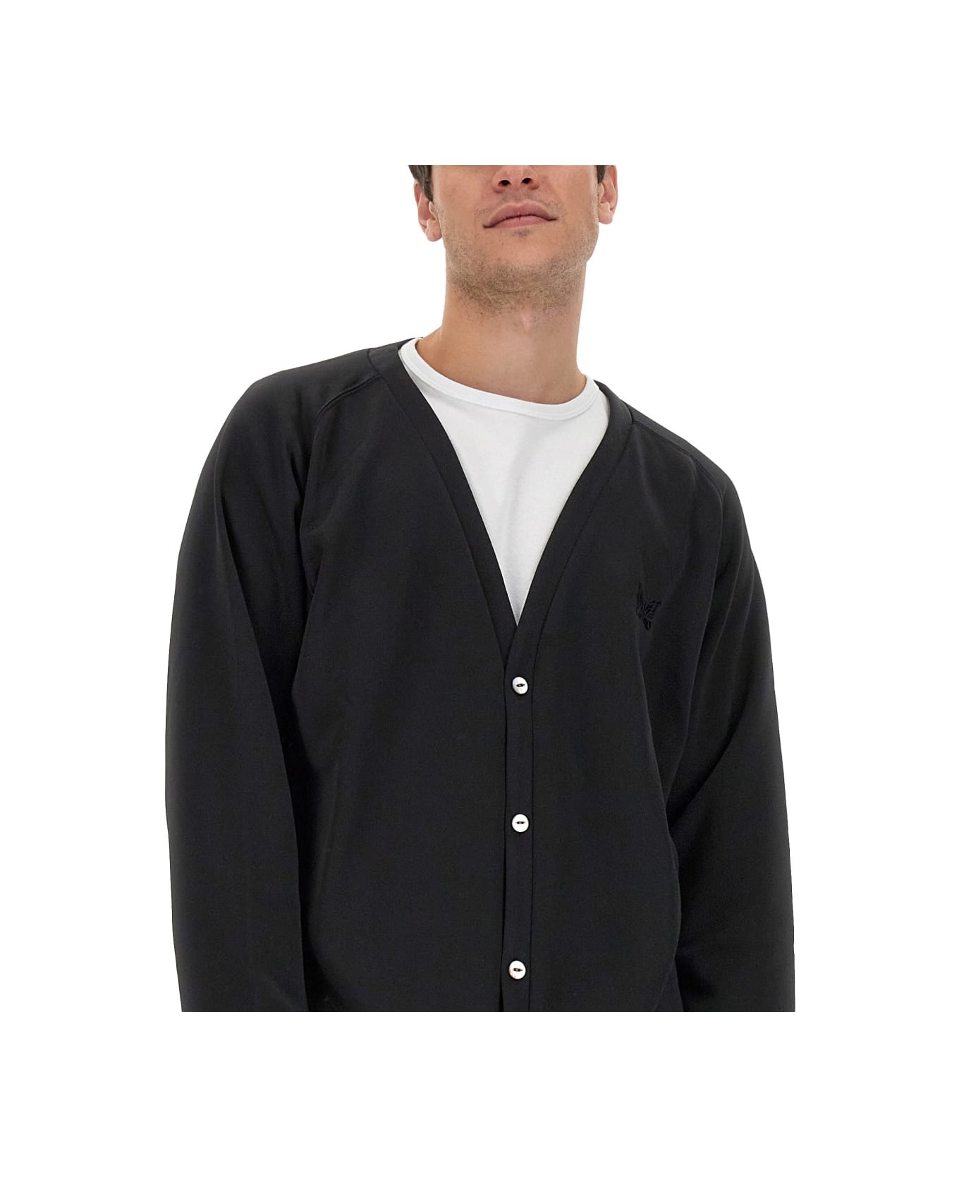 Needles Cardigan With Logo - BLACK