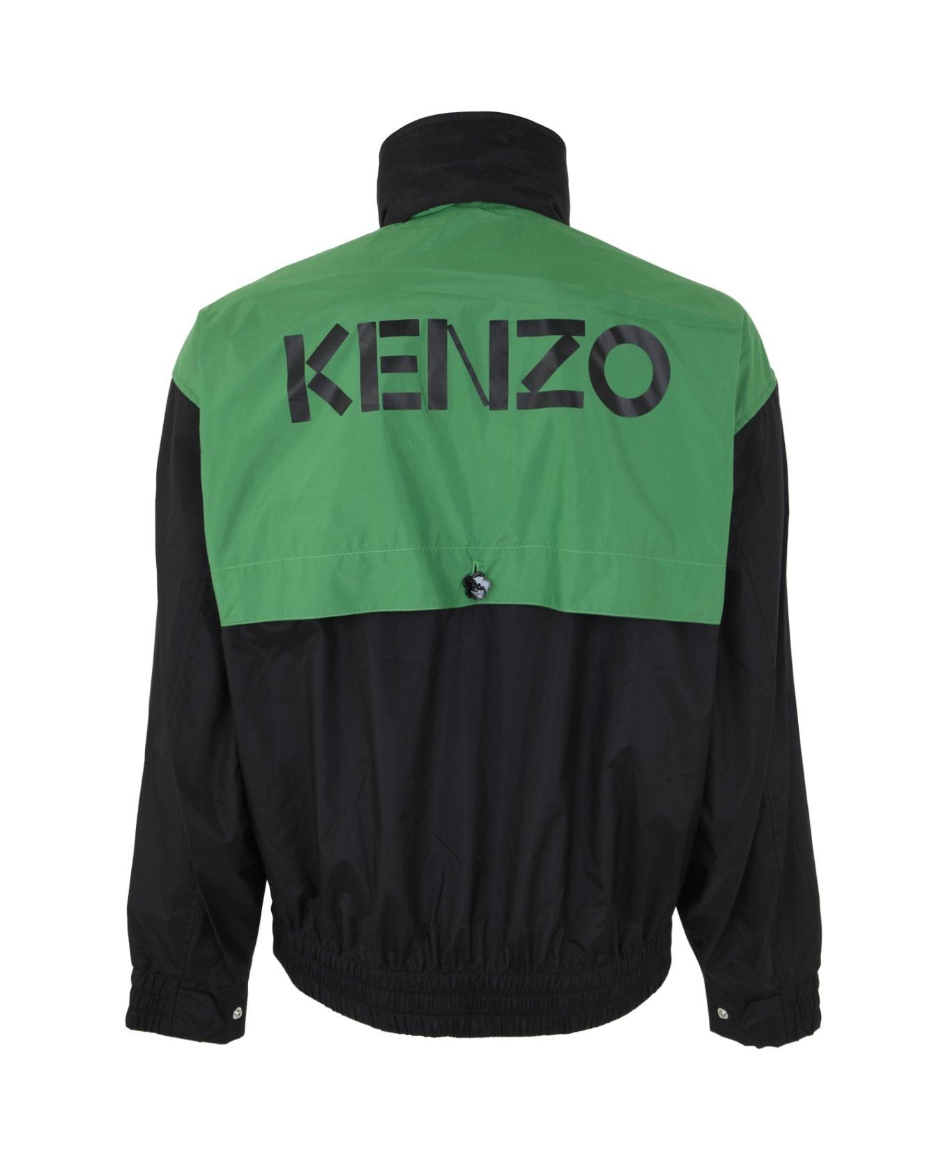 Kenzo Logo Printed Zip-up Windbreaker - Nero