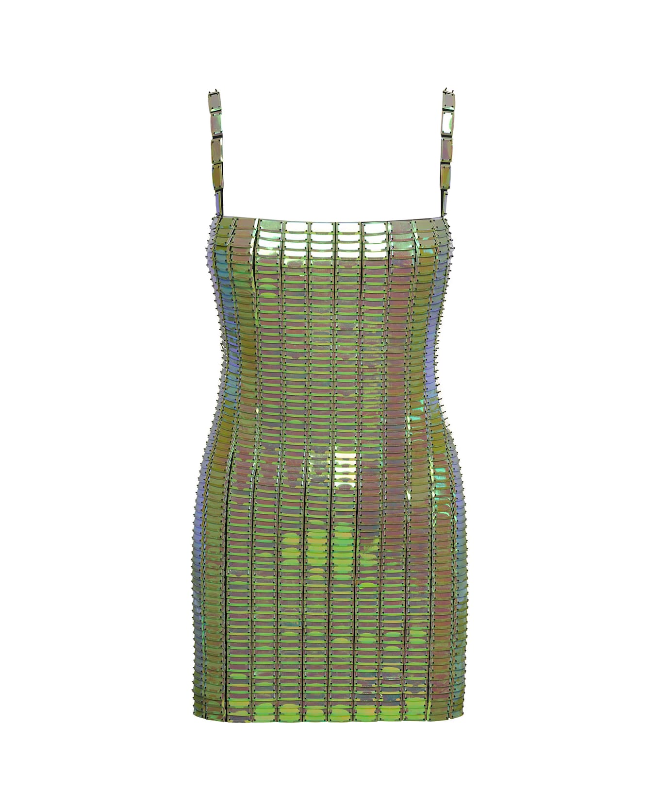 The Attico 'rue' Mini Green Dress With Mirror Sequins In Stretch Rayon Woman - Green
