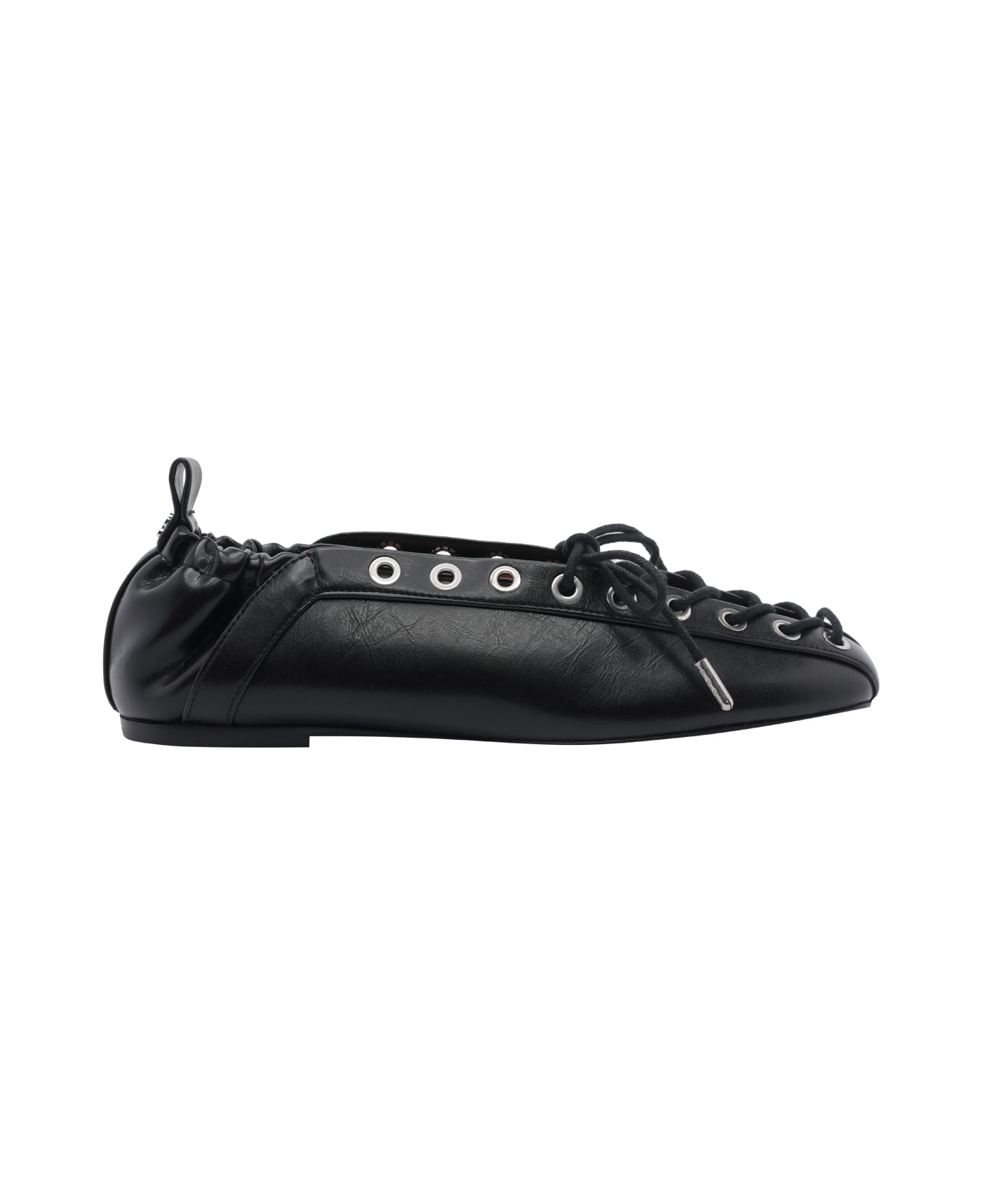 Ganni Eyelets Lace Up Ballets - Black