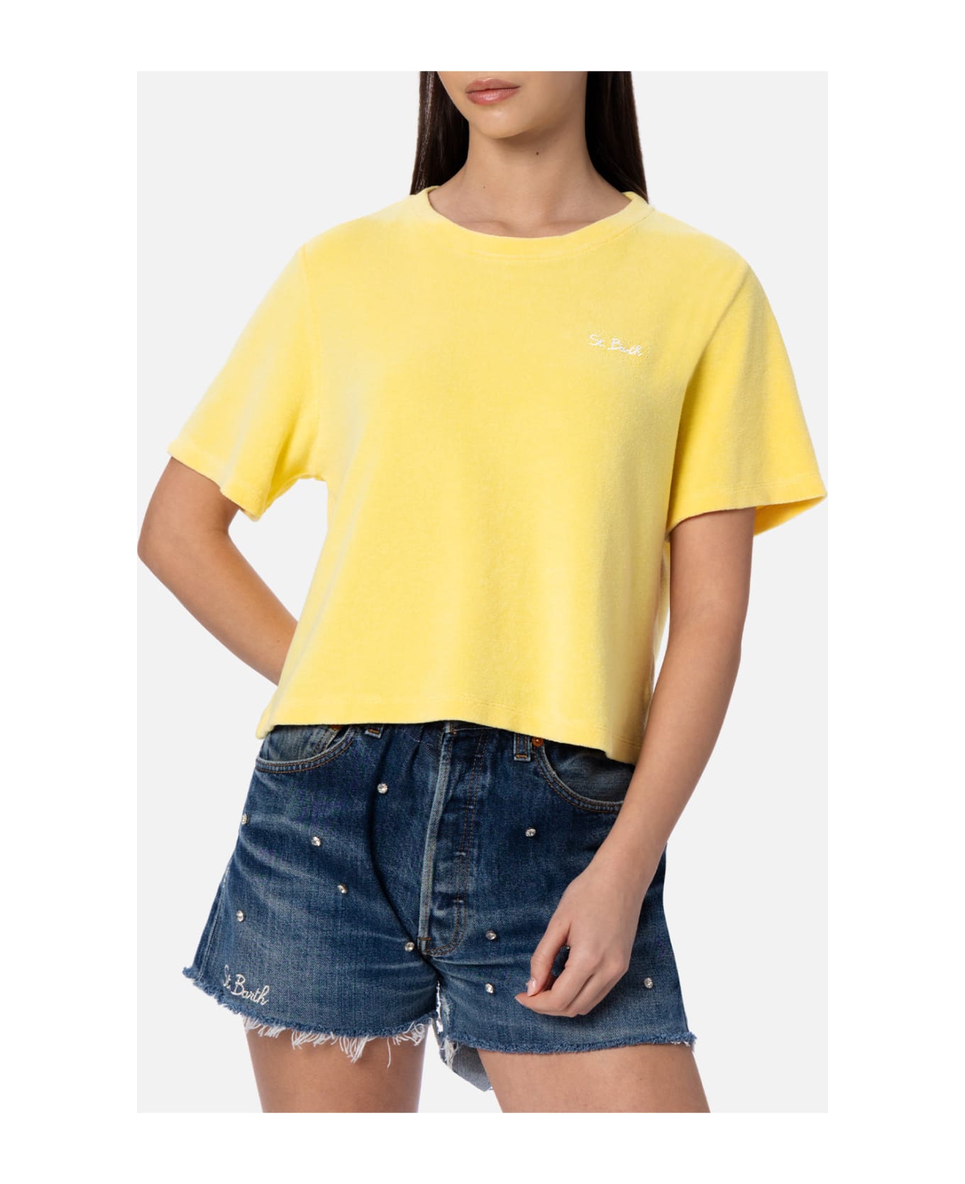 MC2 Saint Barth Woman Pale Yellow Terry Cotton Crewneck T-shirt Emilie - YELLOW