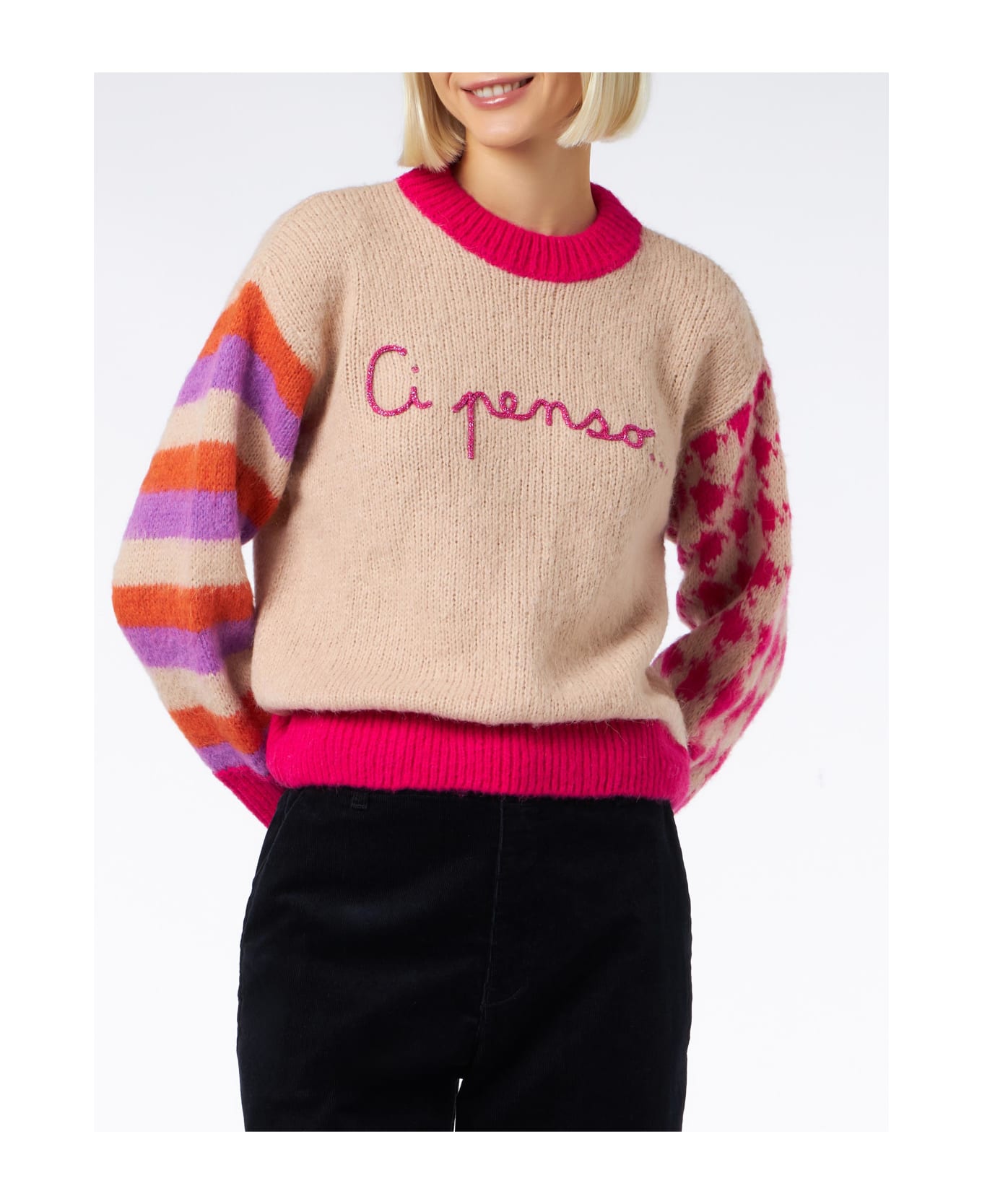 MC2 Saint Barth Woman Boxy Shape Soft Sweater With Ci Penso Embroidery - BROWN