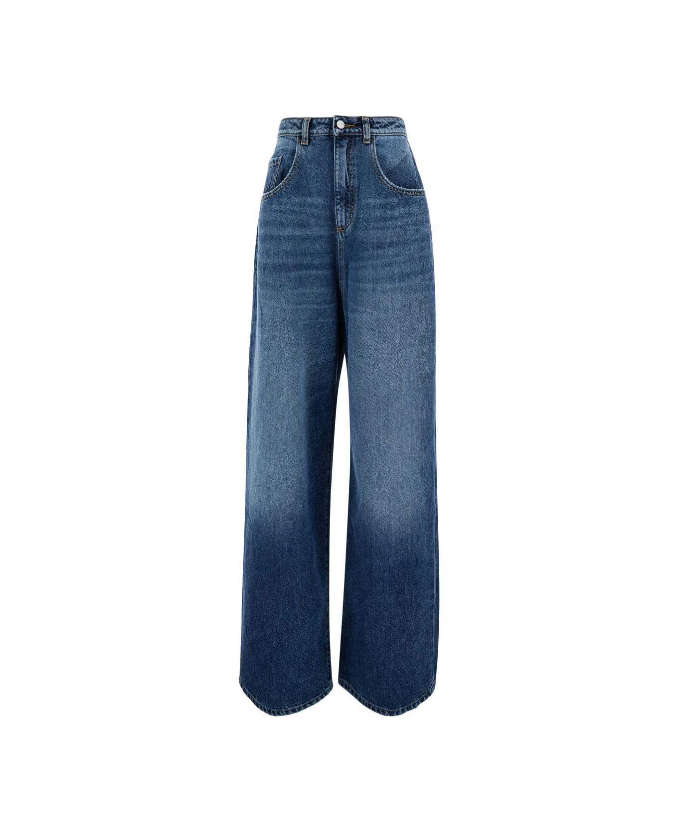 Icon Denim Blue High Waisted Wide Jeans In Cotton Denim Woman - Blu