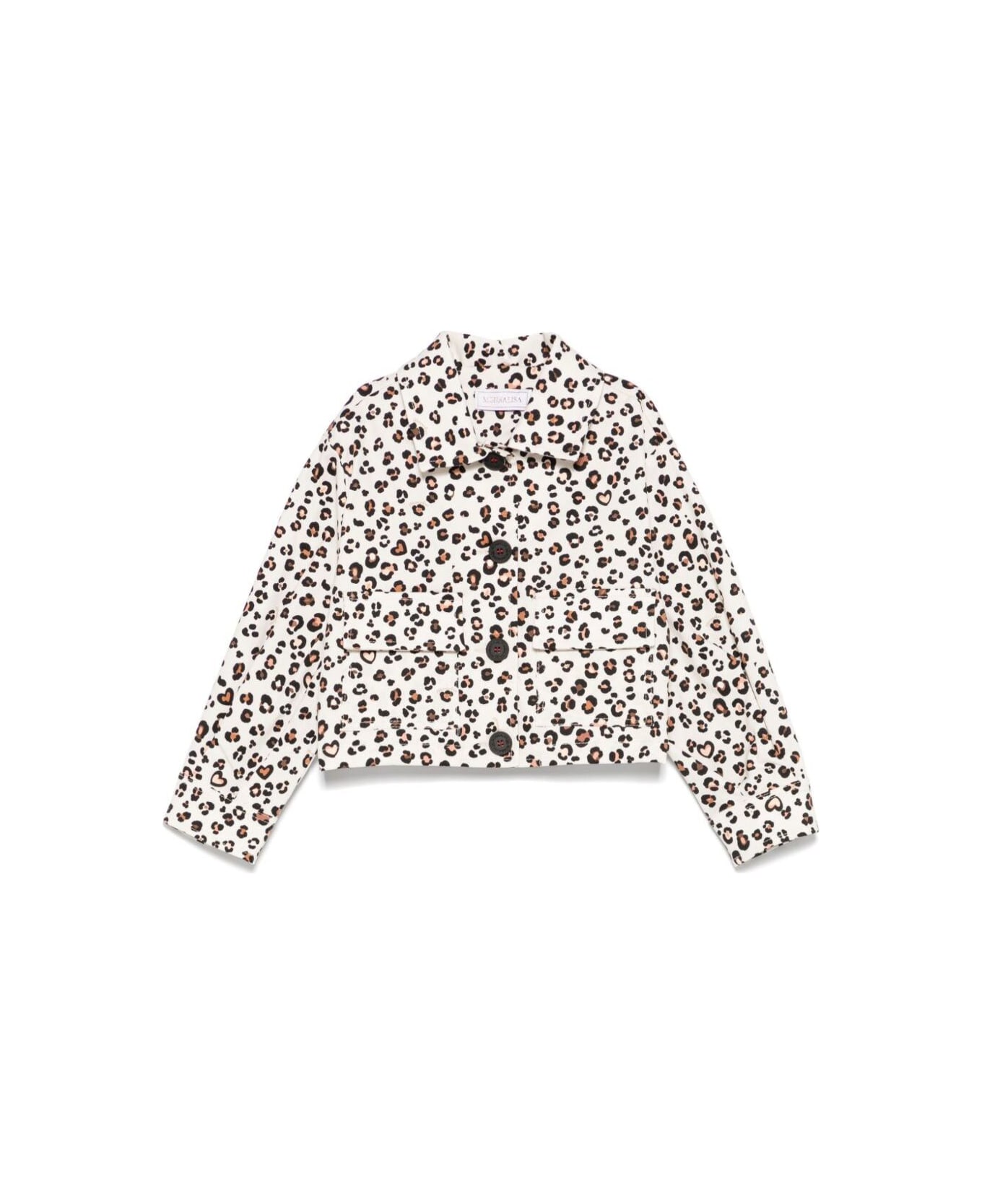 Monnalisa White Jacket With All-over Animal Print In Cotton Girls - White
