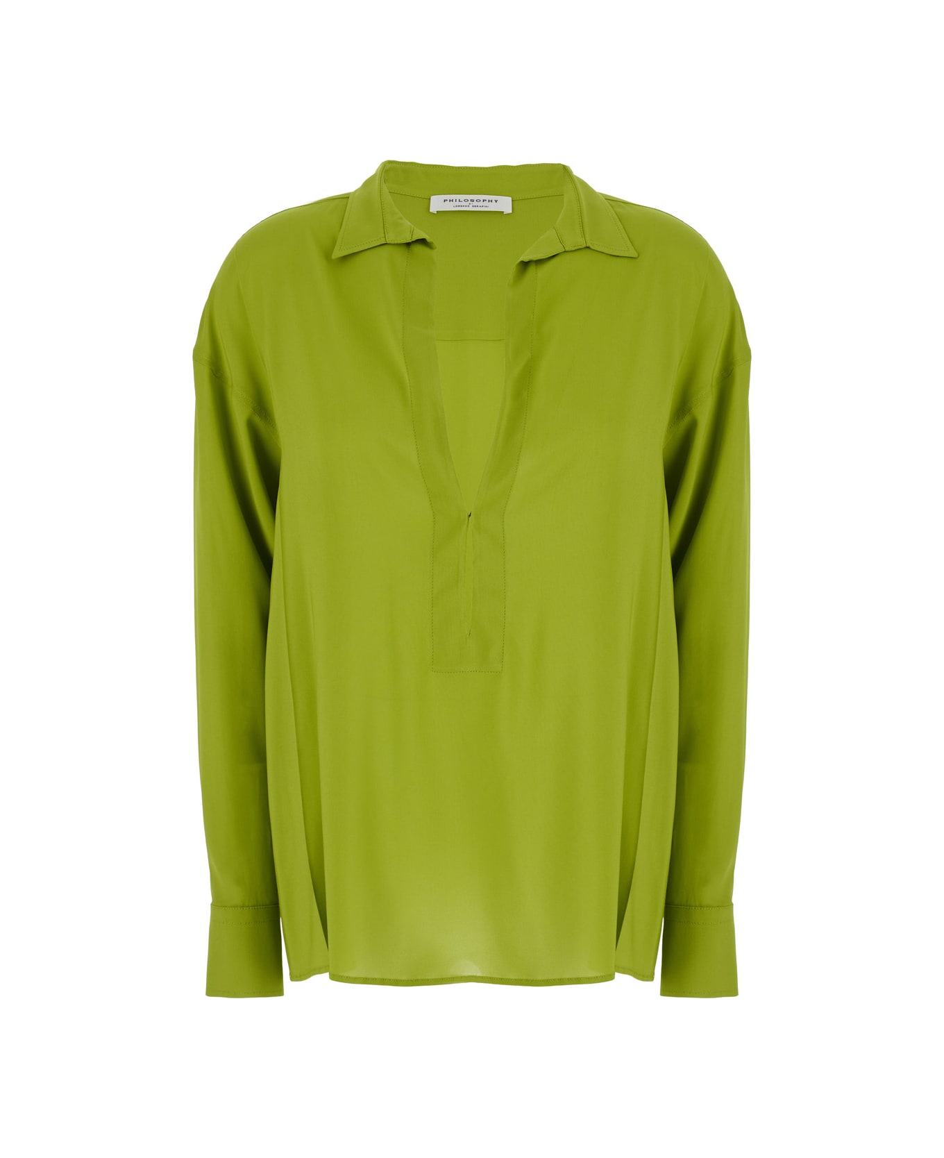 Philosophy di Lorenzo Serafini Green Shirt With Open Collar And V Neck In Stretch Viscose Woman - Green