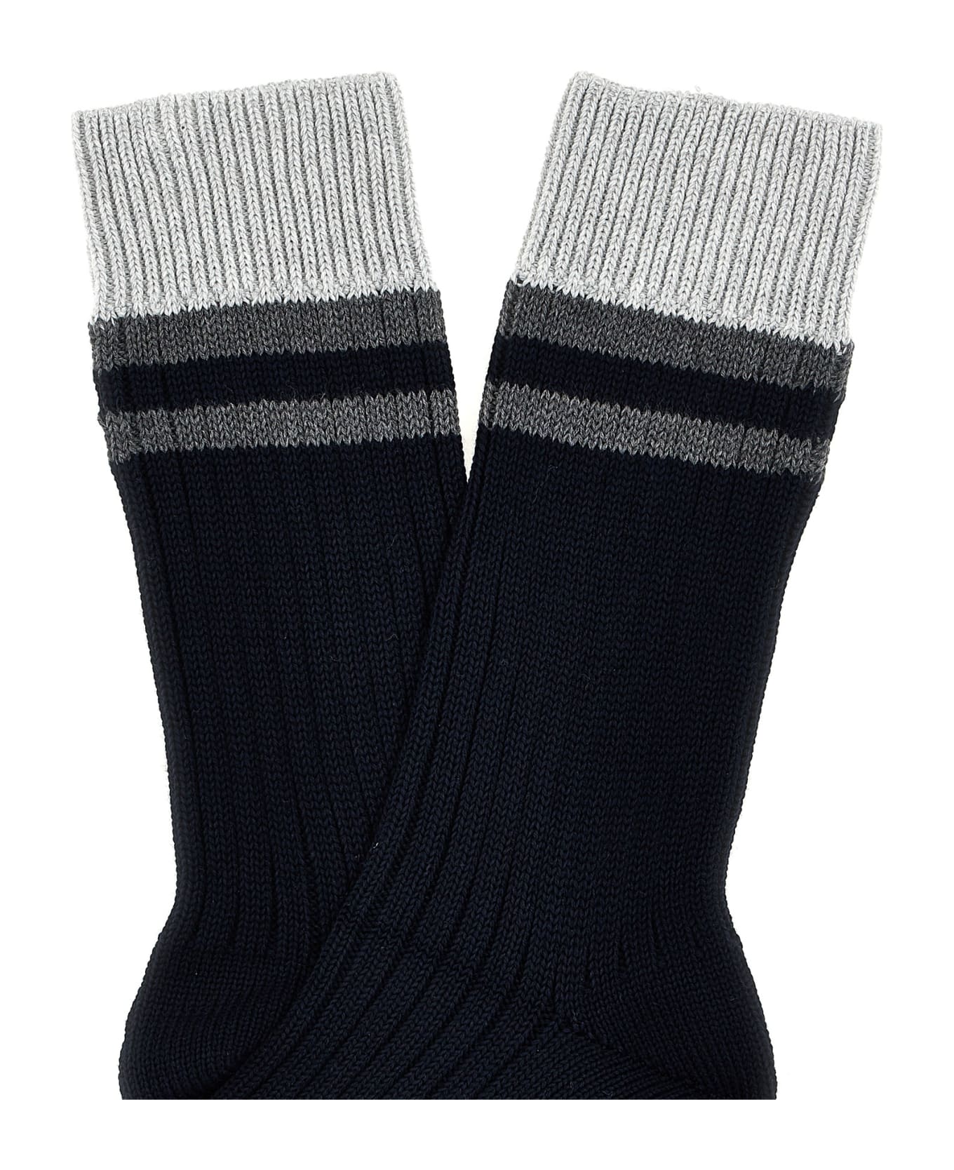 Brunello Cucinelli Striped Cotton Socks - Blue 靴下