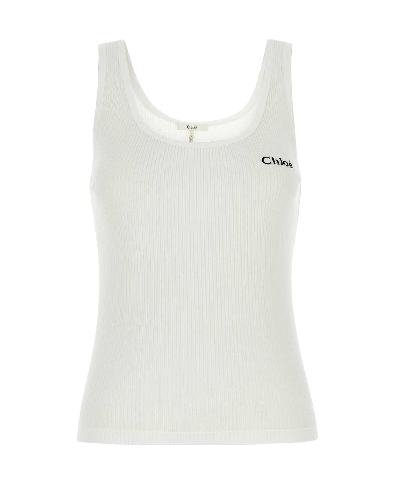 Chloé White Cotton Tank Top - WHITE
