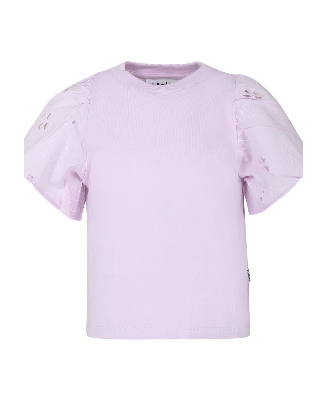 Molo Pink T-shirt For Girl With Macramé Lace - Pink Tシャツ＆ポロシャツ