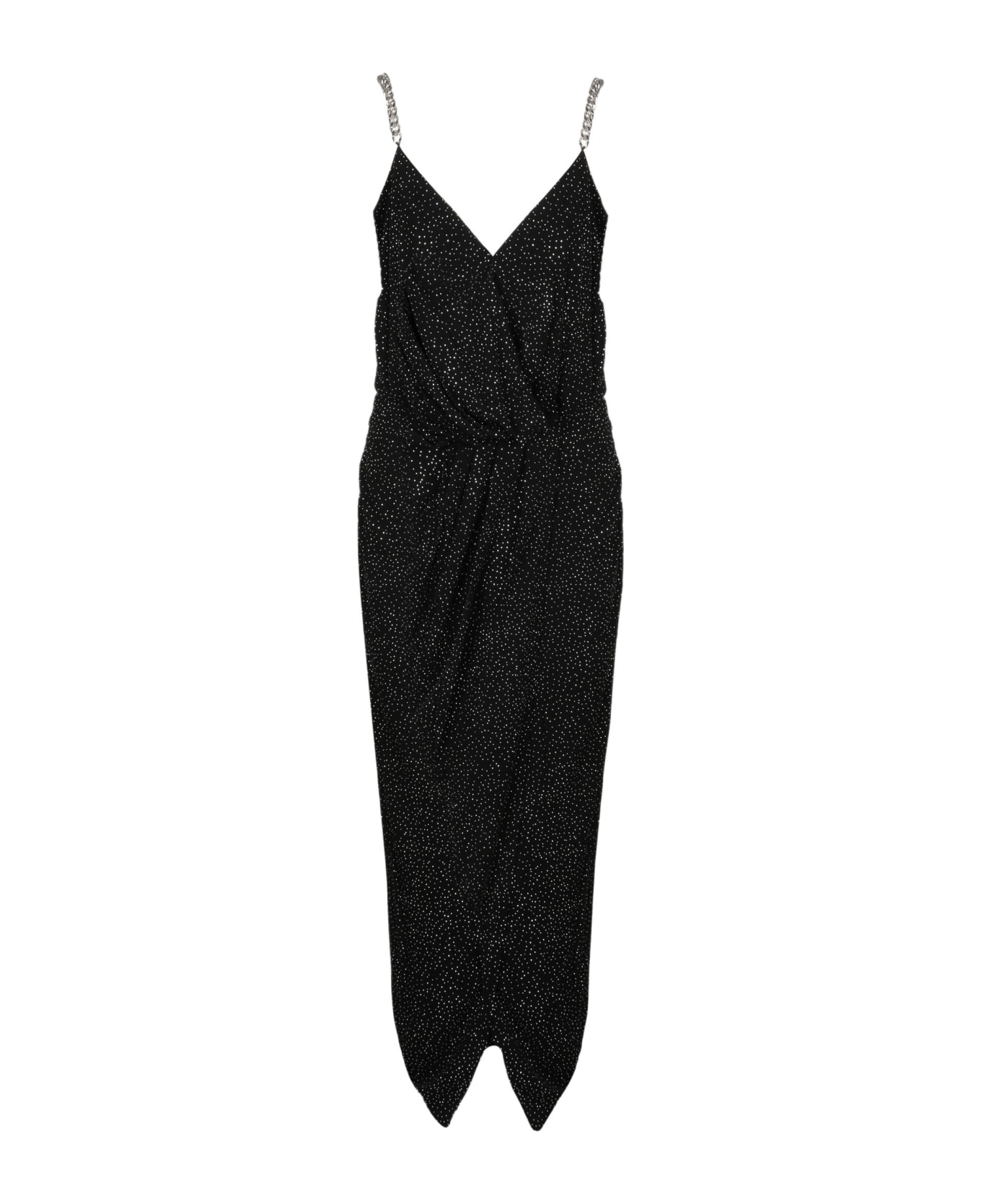 Balmain Long Dress With Chain And Strass - Black