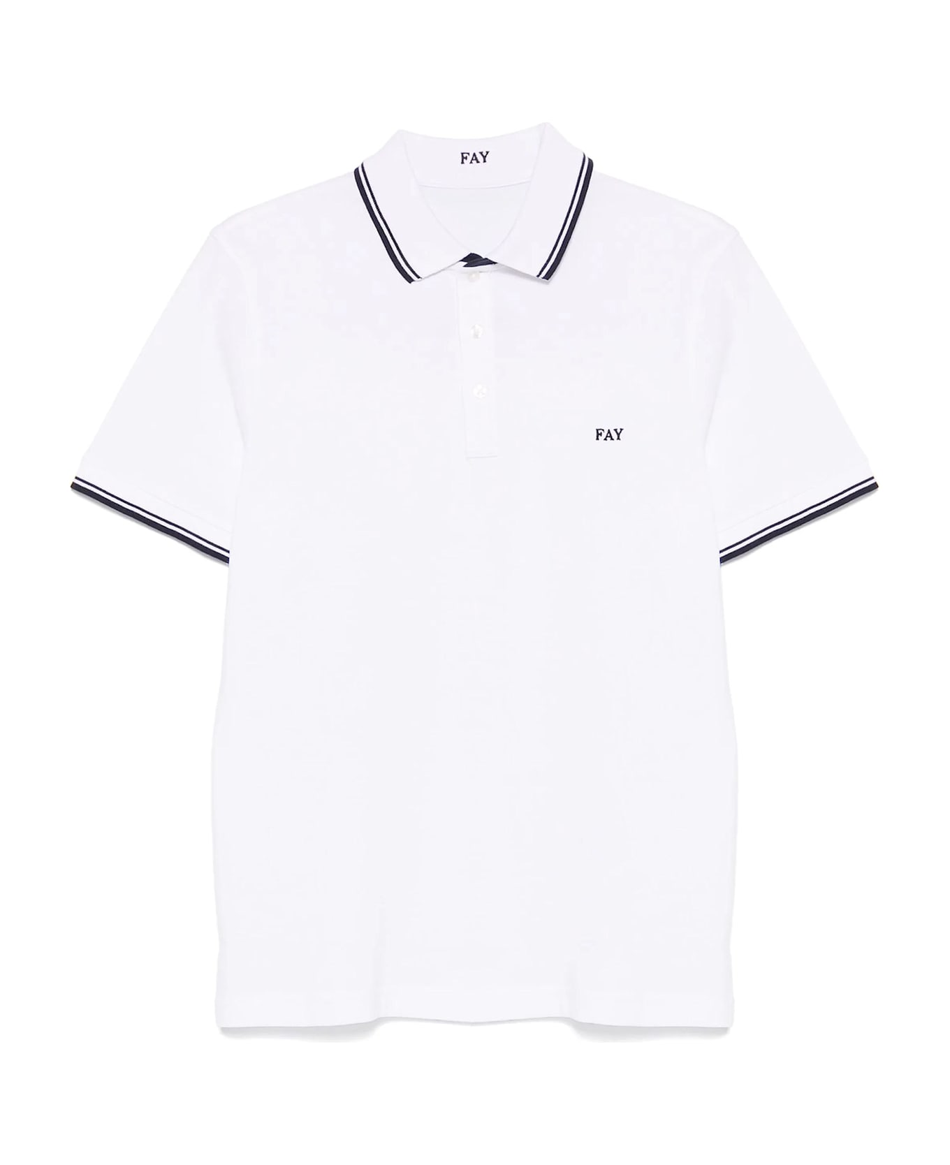 Fay White Cotton Pique Polo Shirt - White