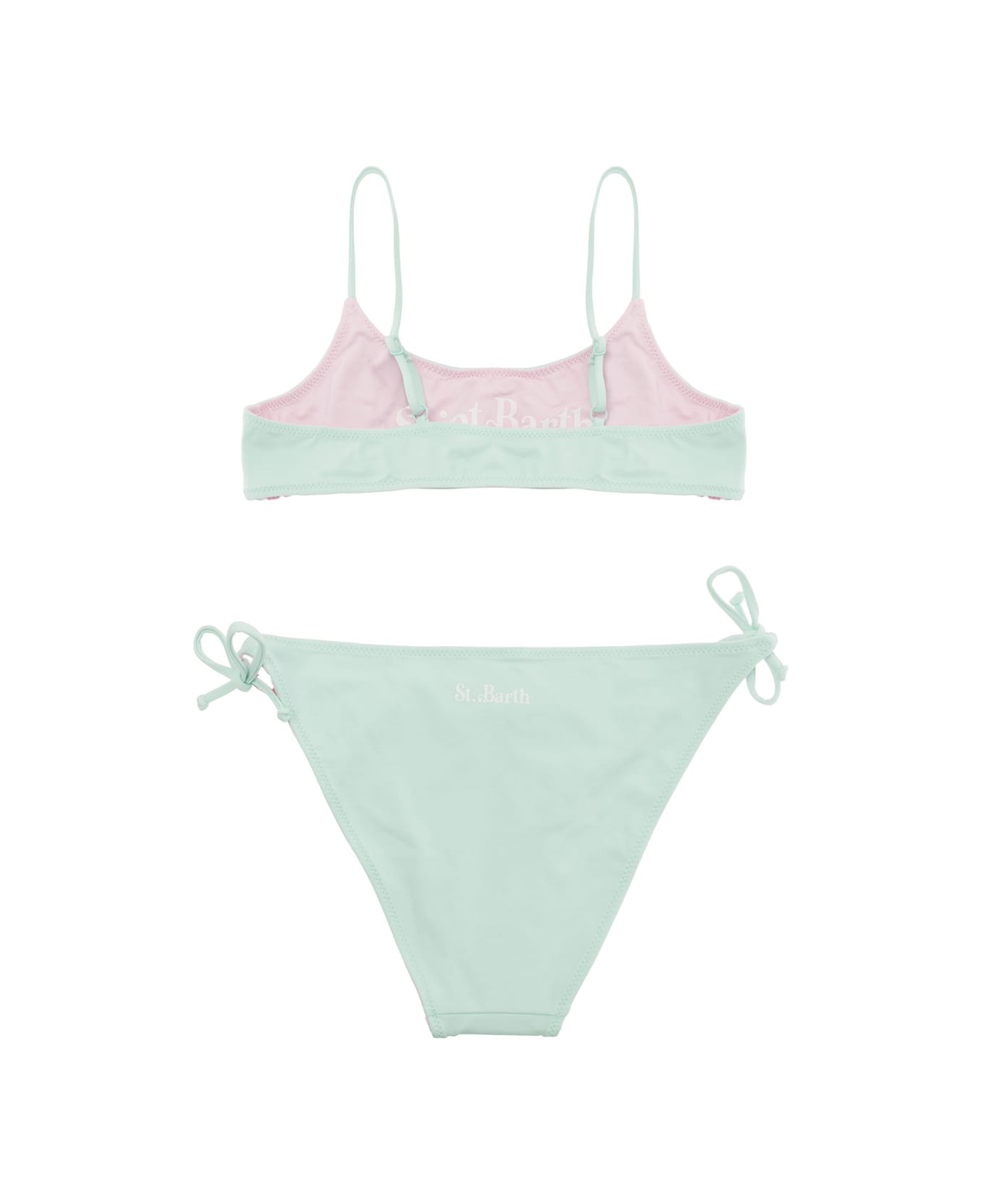 MC2 Saint Barth 'jaiden' Pink And Mint Reversible Bikini With Logo Lettering In Stretch Fabric Girl - Multicolor