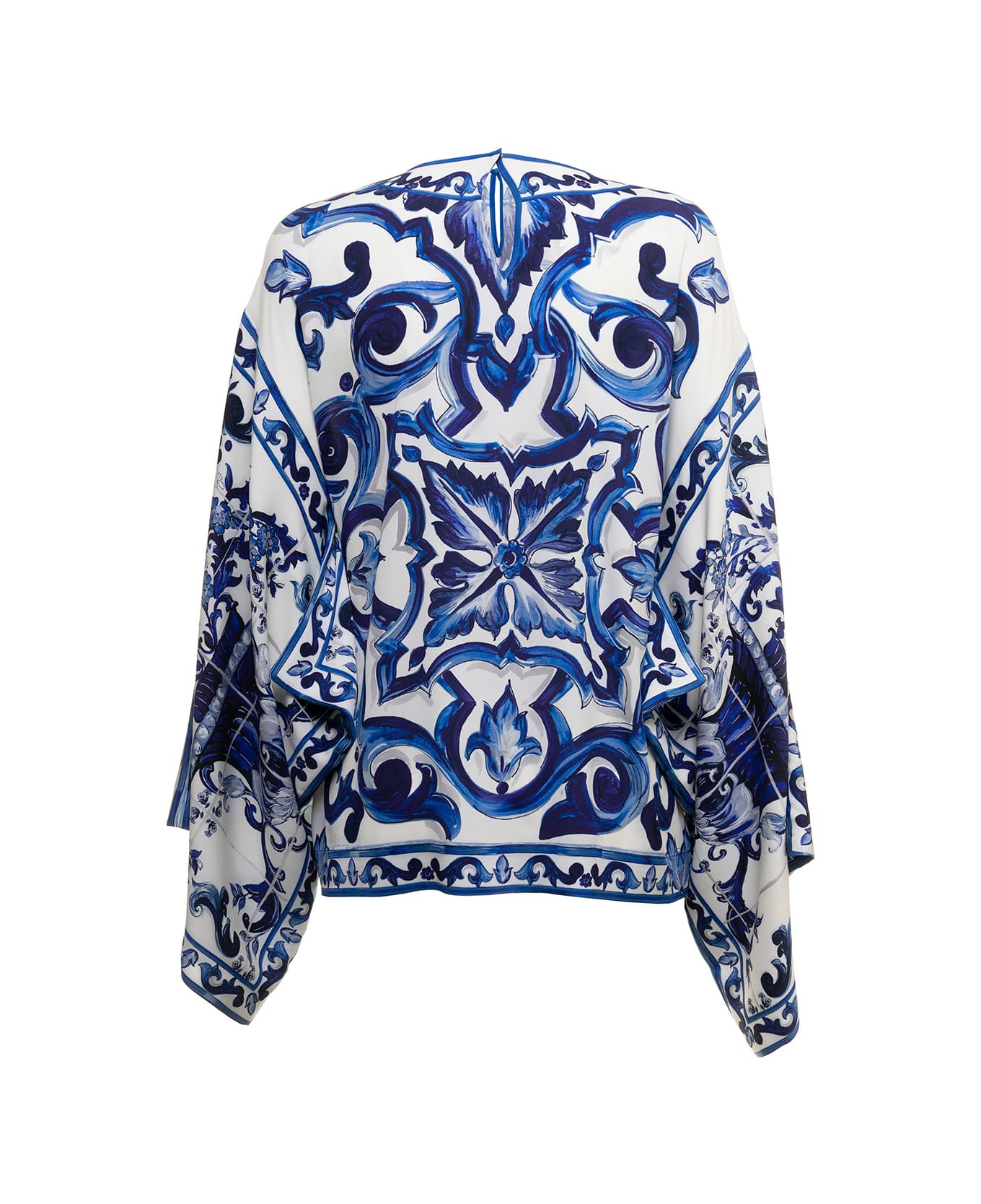 Dolce & Gabbana Woman's Maiolica Printed Silk Shirt Blouse - Tn Blu/bco