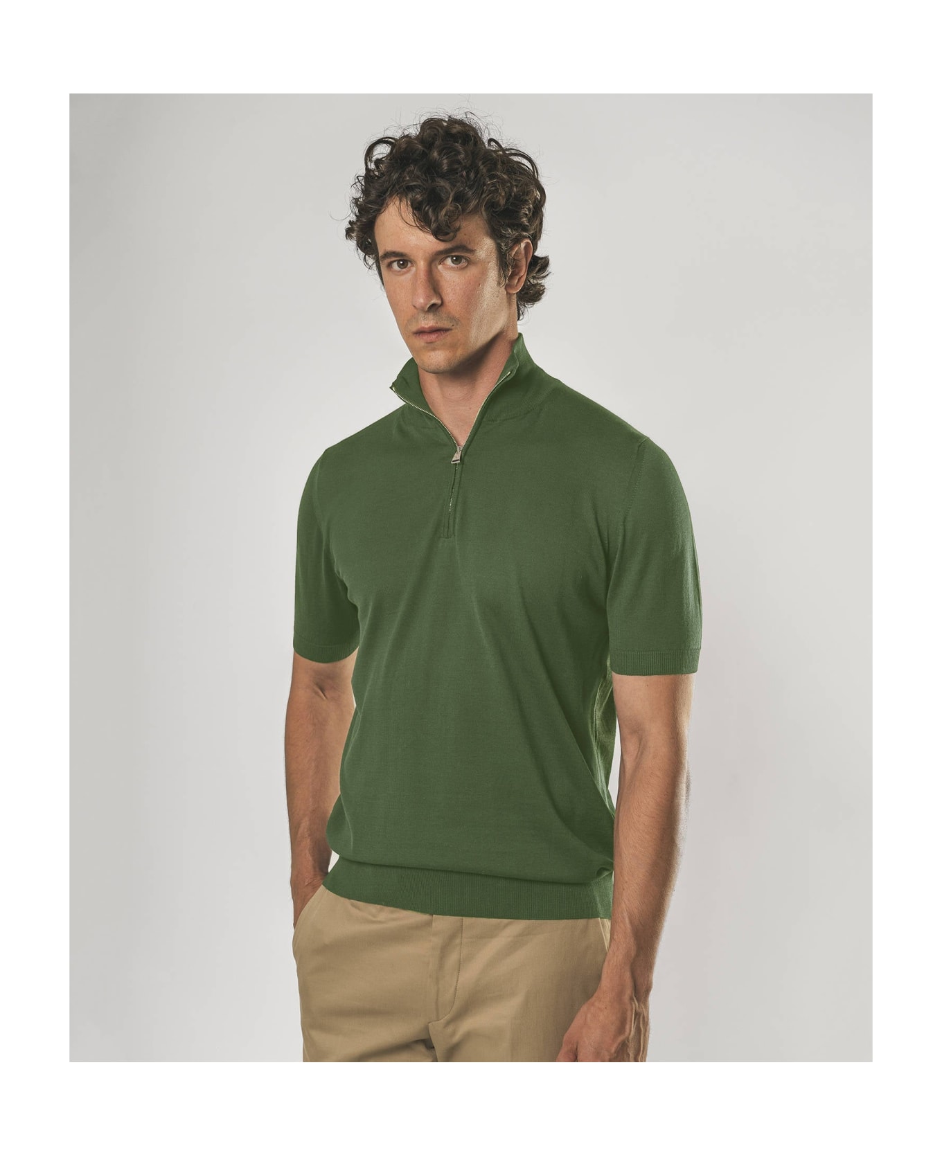 Larusmiani Paul T-shirt With Zip Sweater - Olive