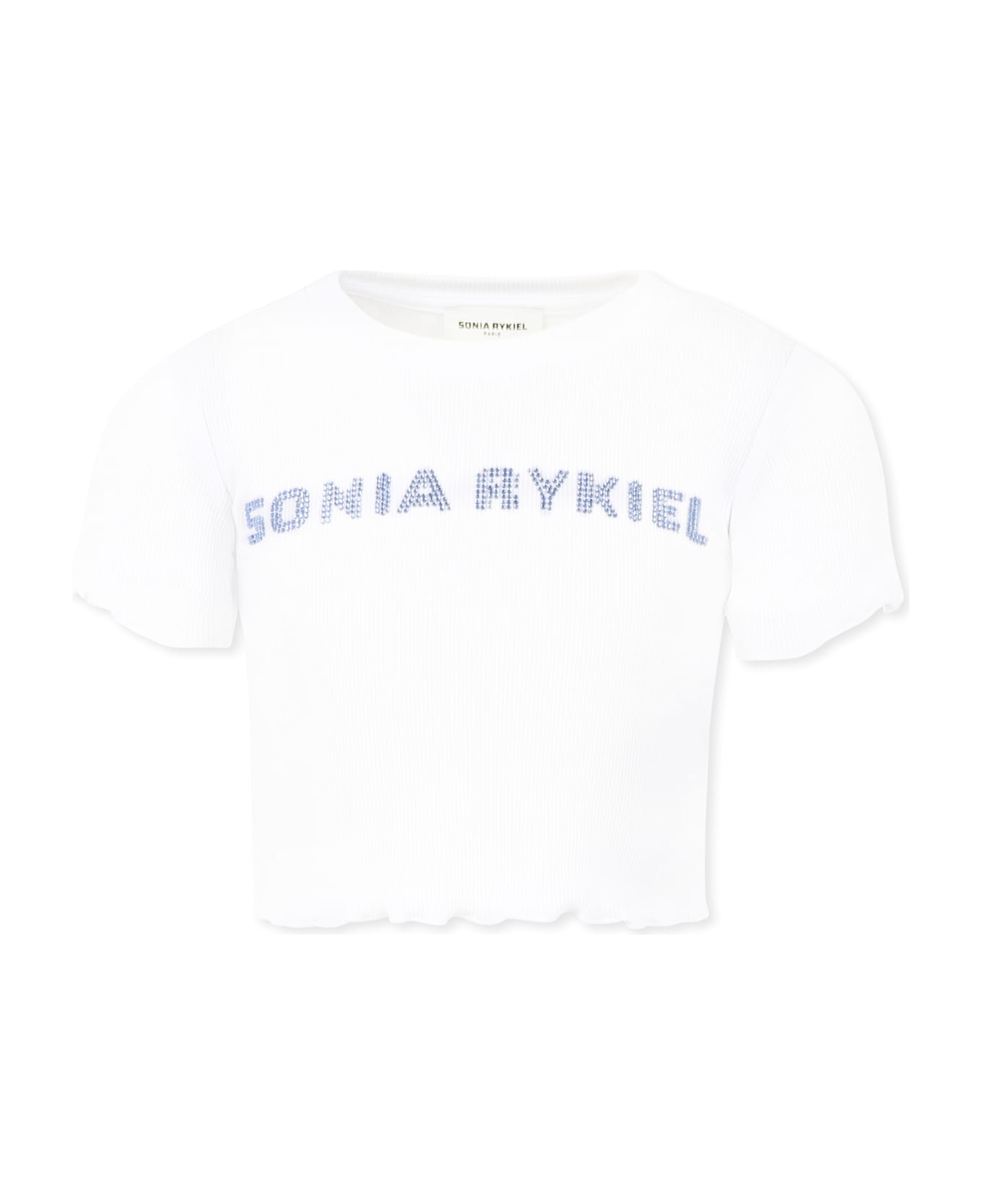 Rykiel Enfant White Crop T-shirt For Girl With Logo - White