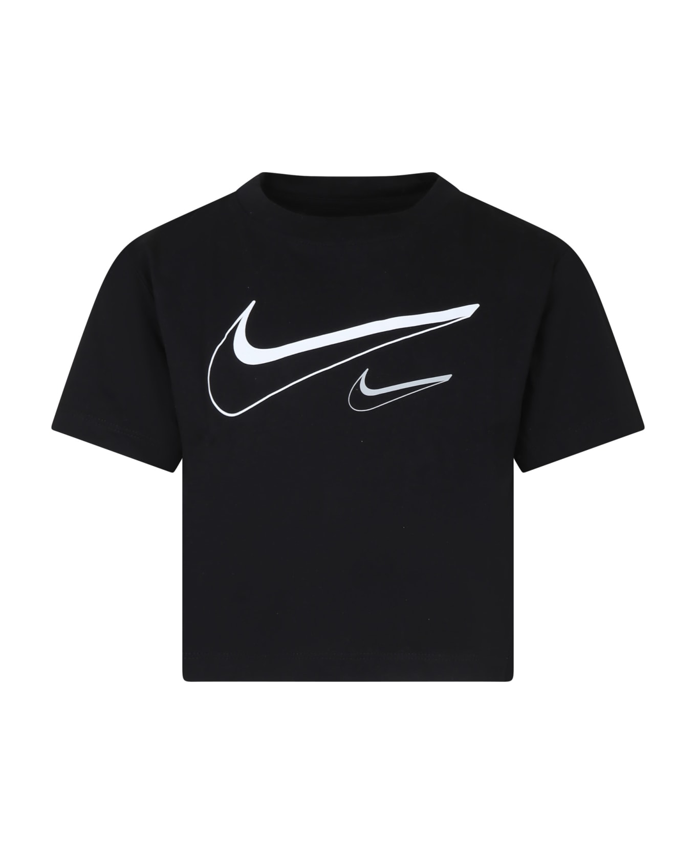 Nike Black T-shirt For Girl With Swoosh - Black Tシャツ＆ポロシャツ