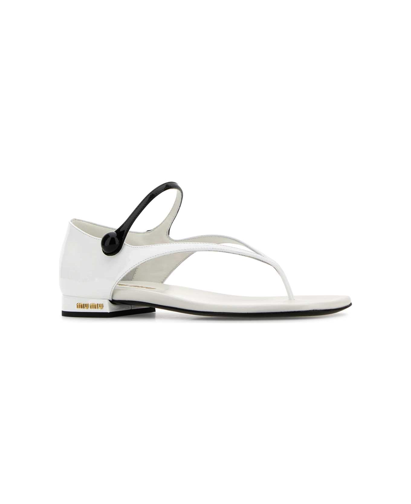 Miu Miu White Leather Thong Sandals - BIANCONERO