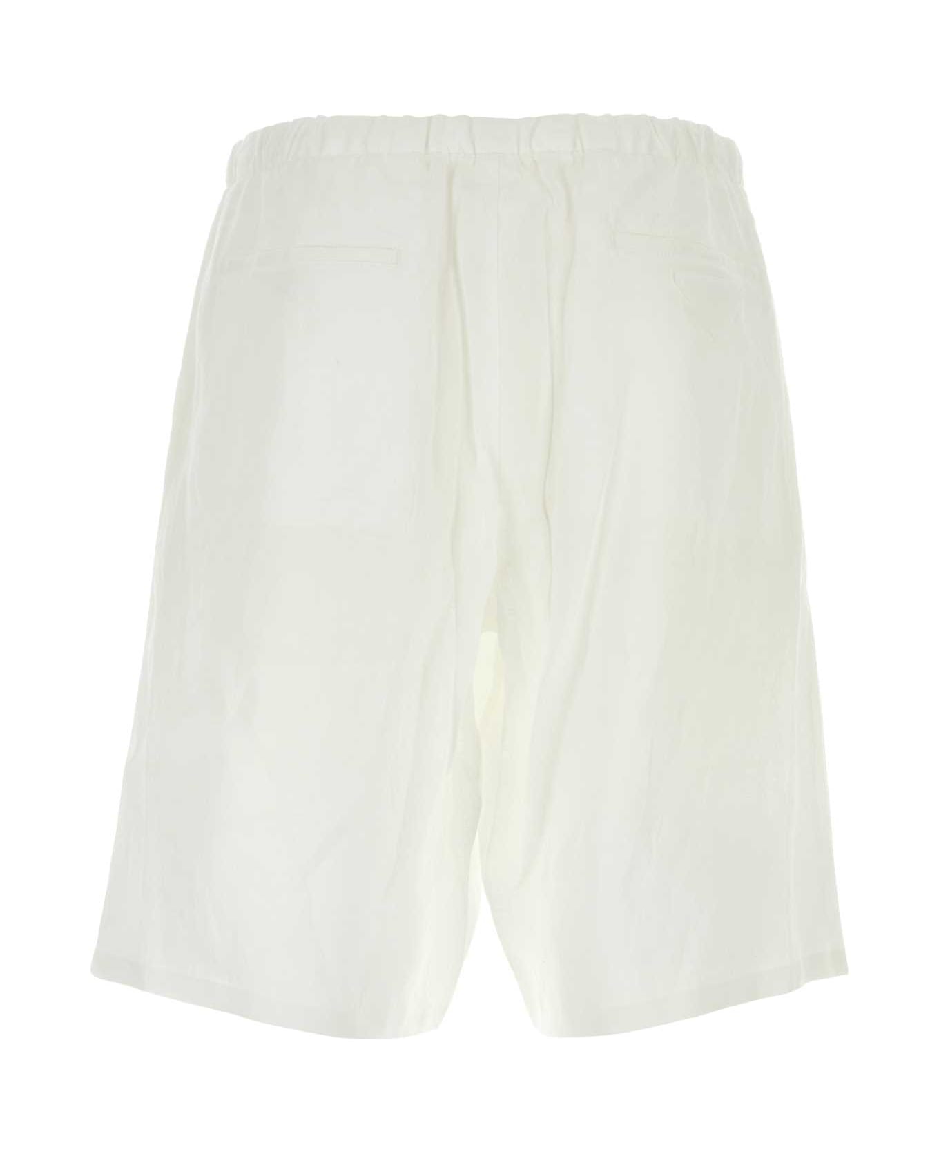 Prada White Linen Bermuda Shorts - BIANCO