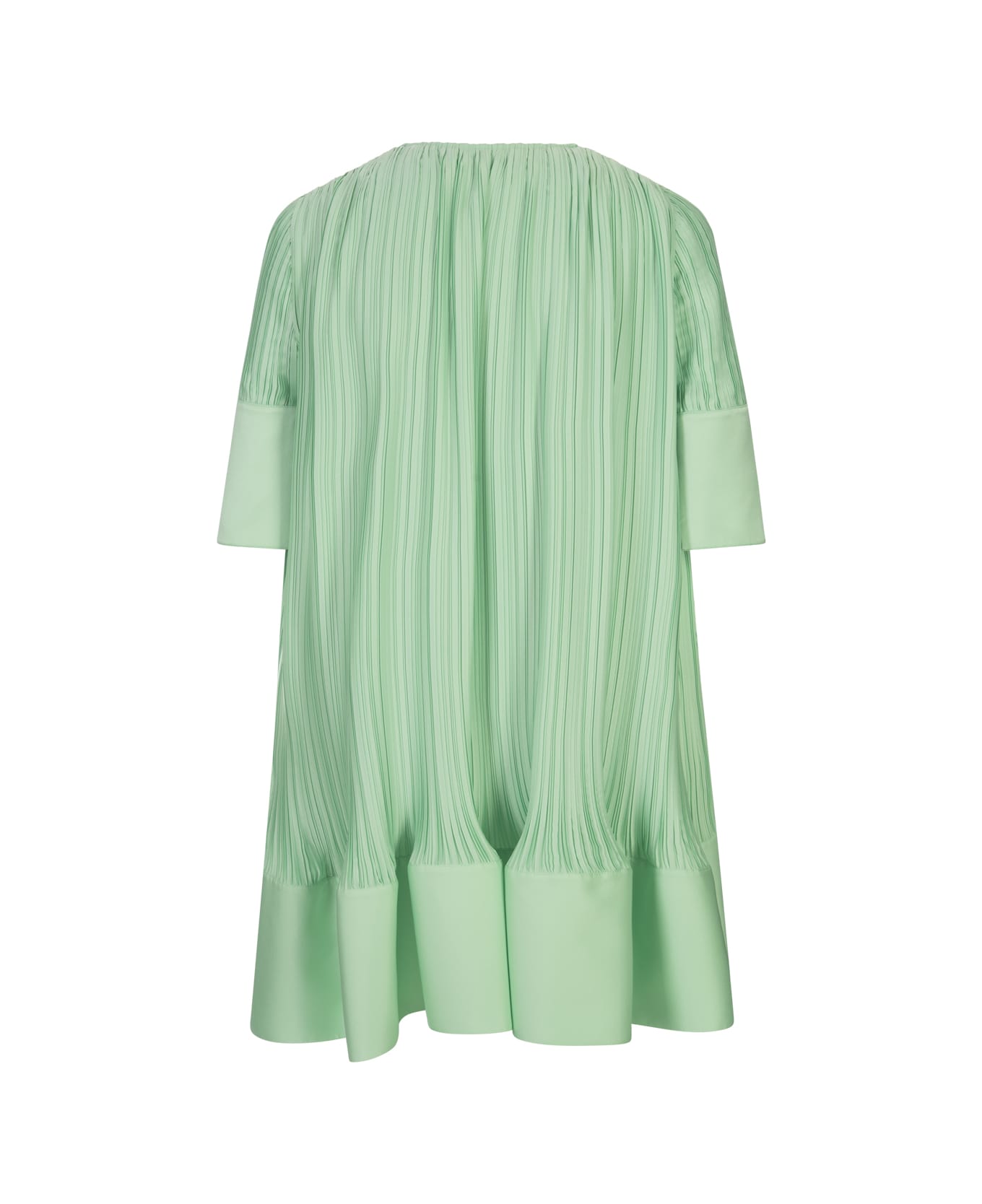 Lanvin Water Blue Pleated Short Dress With Cascade Effect - Green