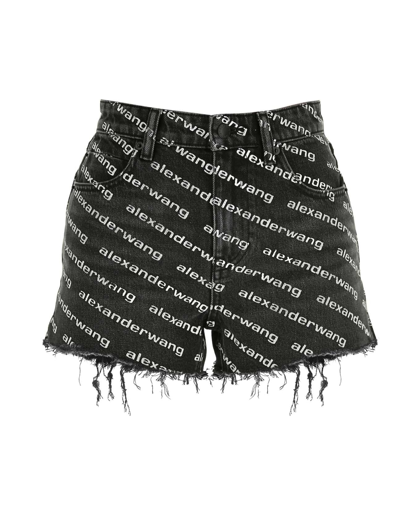 Alexander Wang Printed Denim Shorts - GREYAGEDWHITE