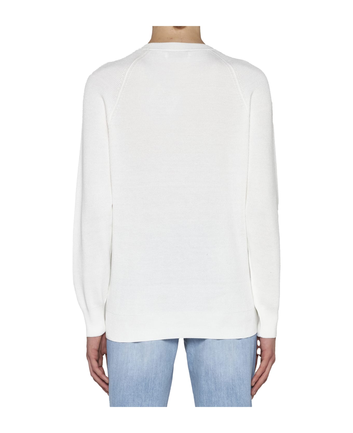 Brunello Cucinelli Cotton Rib Sweater With Raglan Sleeve - Cream ニットウェア
