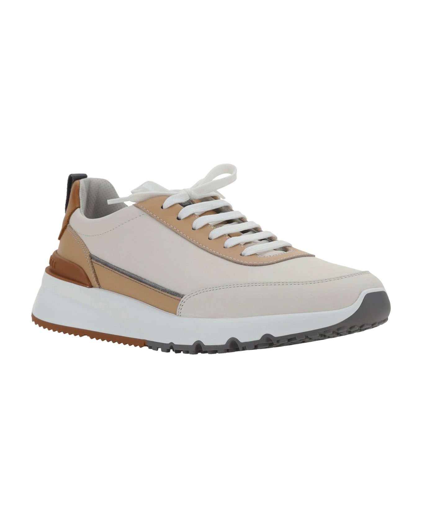 Brunello Cucinelli Runner White Sneakers - Latte+sabbia+cuoio+fumo