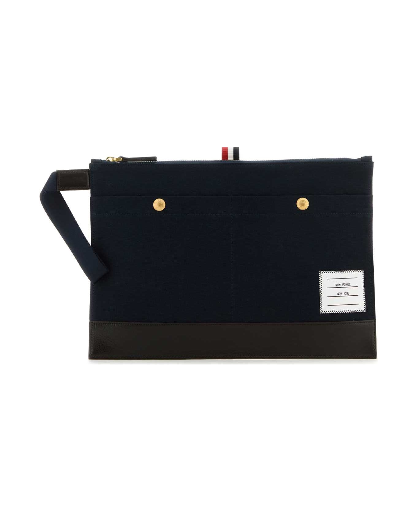 Thom Browne Navy Blue Canvas Pouch - NAVY