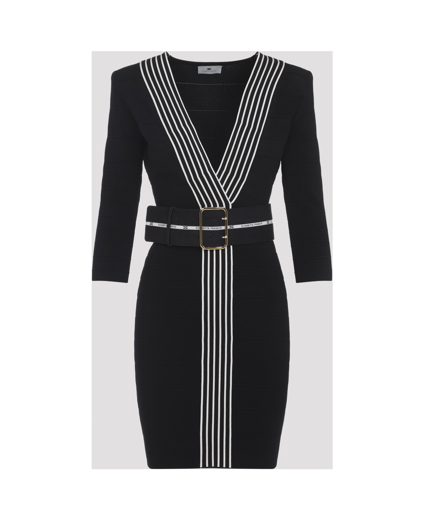 Elisabetta Franchi Knitted Dress With Belt - Nero Burro