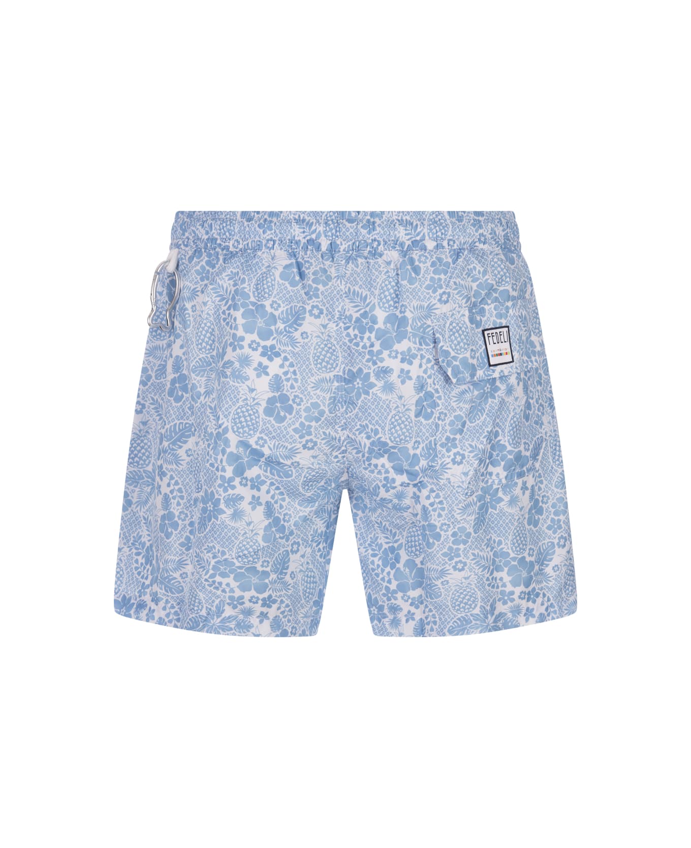Fedeli Sky Blue Swim Shorts With Tropical Pattern - Blue