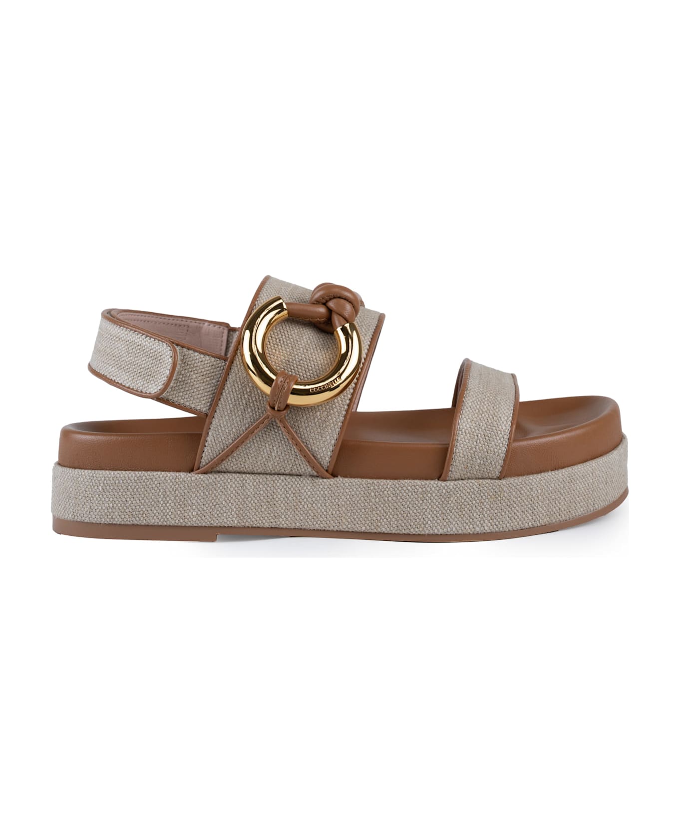 Coccinelle Carmy Sandals In Leather And Fabric - Natural/cuir