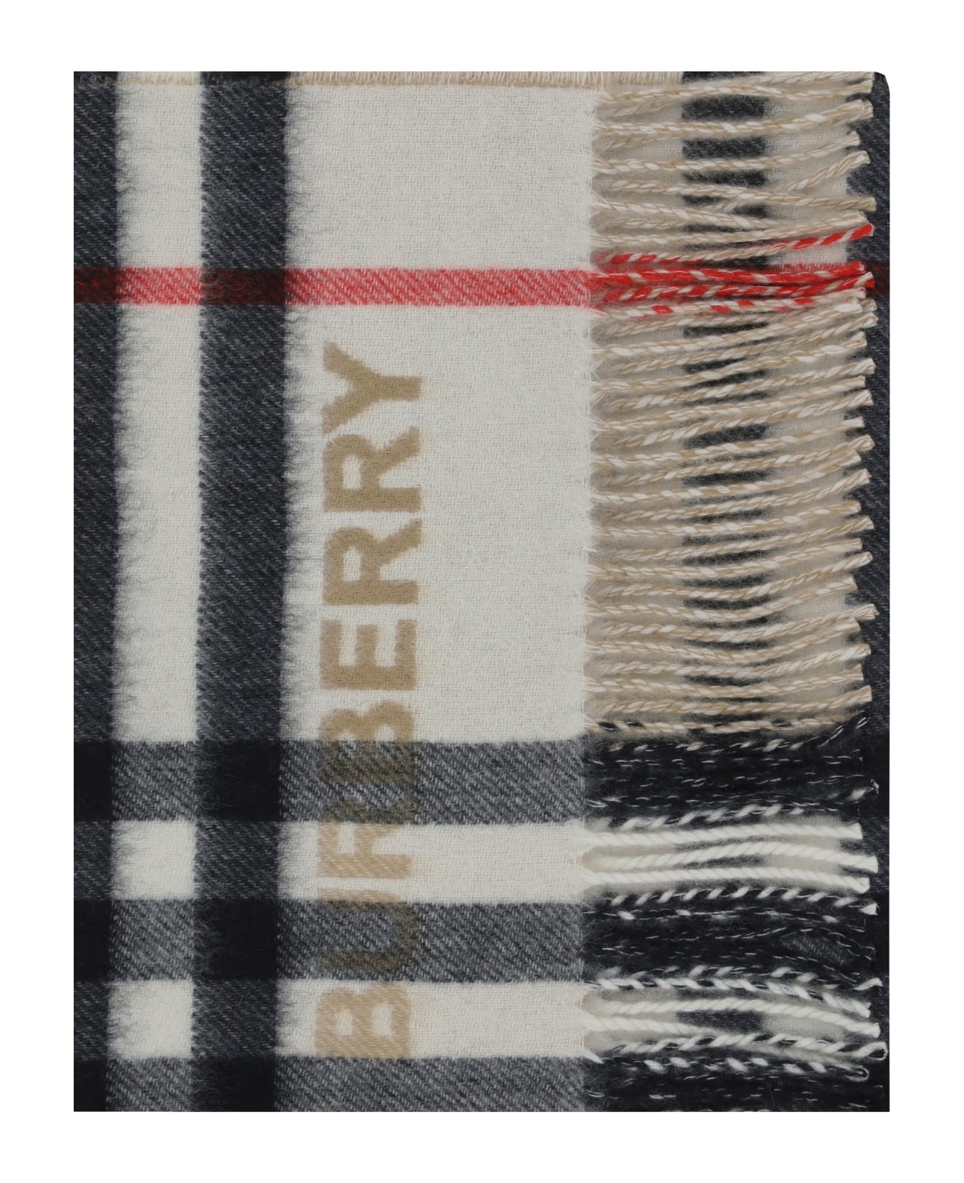 Burberry Checked Pattern Fringe Detailed Scarf - Arc Beige/nat White スカーフ＆ストール