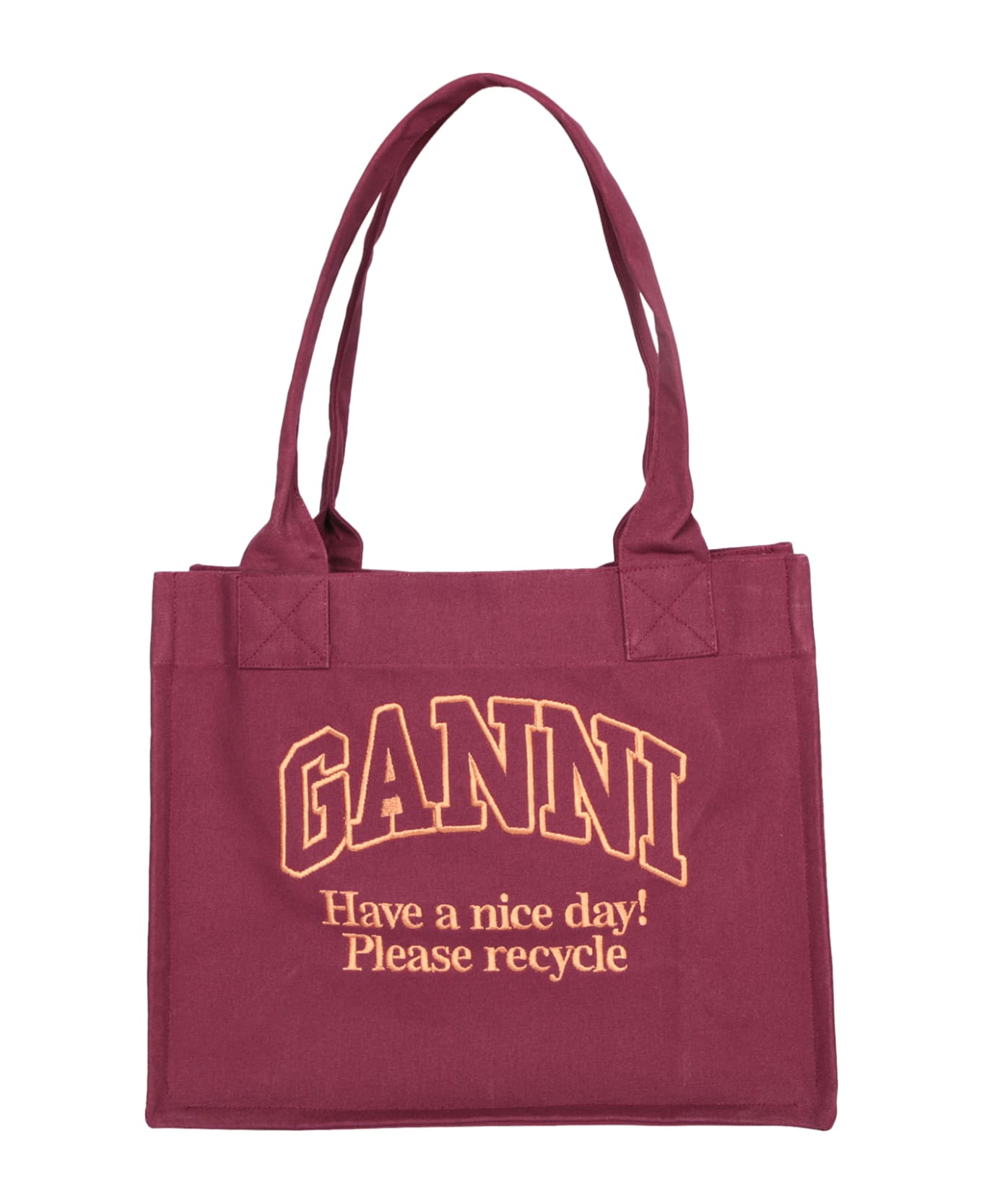 Ganni Burgundy Canvas Shopping Bag - Bordeaux トートバッグ