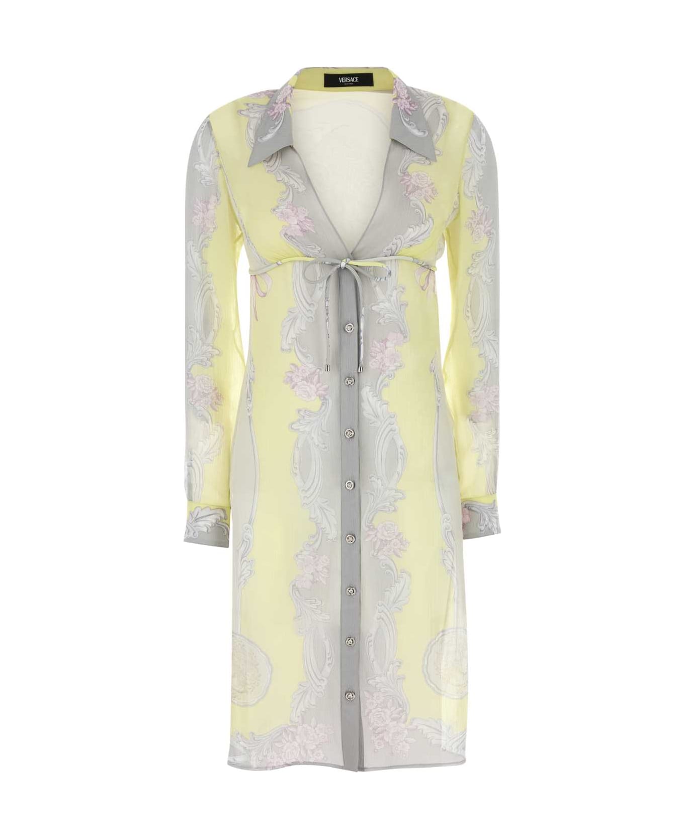 Versace Printed Crepe Shirt Dress - PALEYELLOWLIGHTGREY