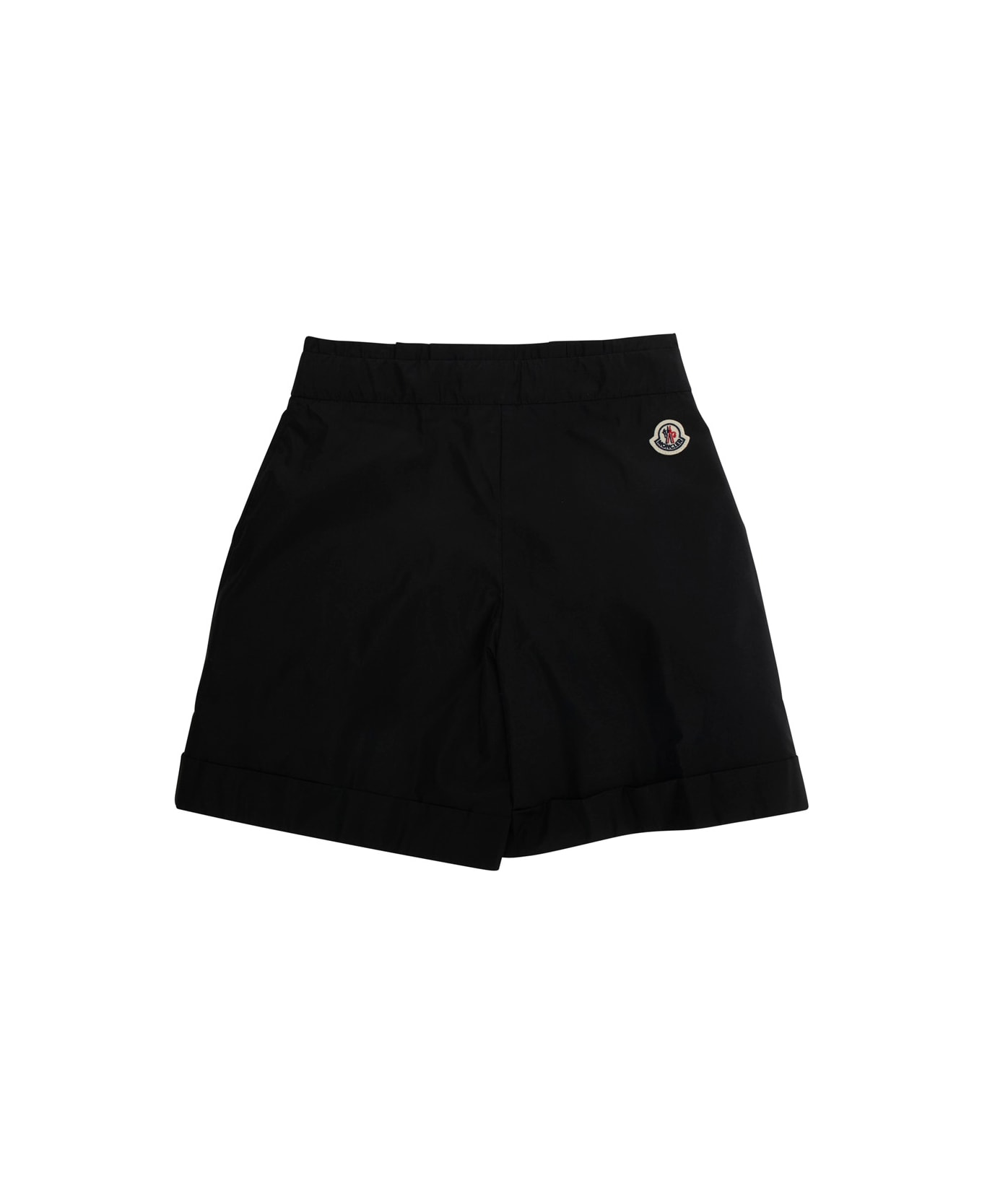 Moncler Black Shorts With Logo Patch On The Back In Techl Fabric Girl - Black