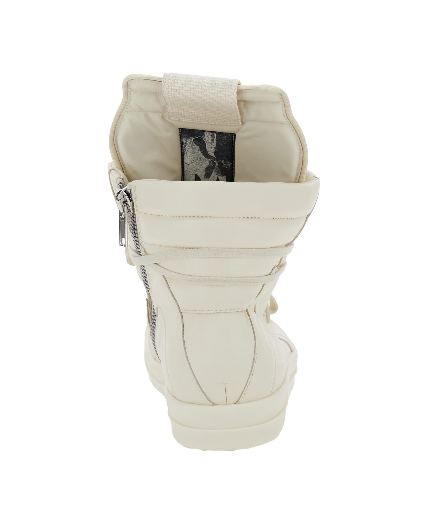 Rick Owens 'geo-basket' White High-top Sneakers With Contrasting Details In Leather Woman - White