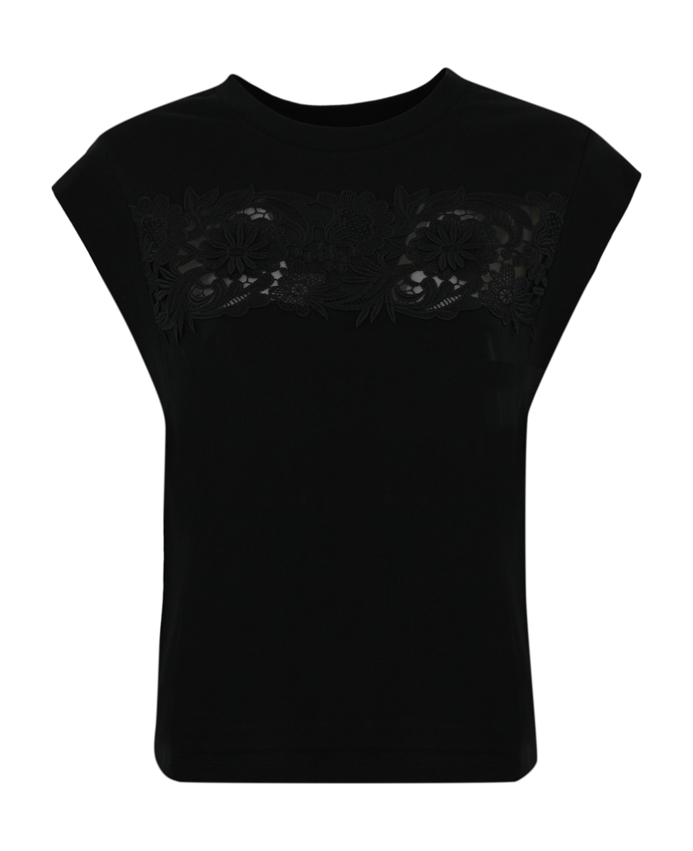 TwinSet Cotton T-shirt With Lace Application - Nero