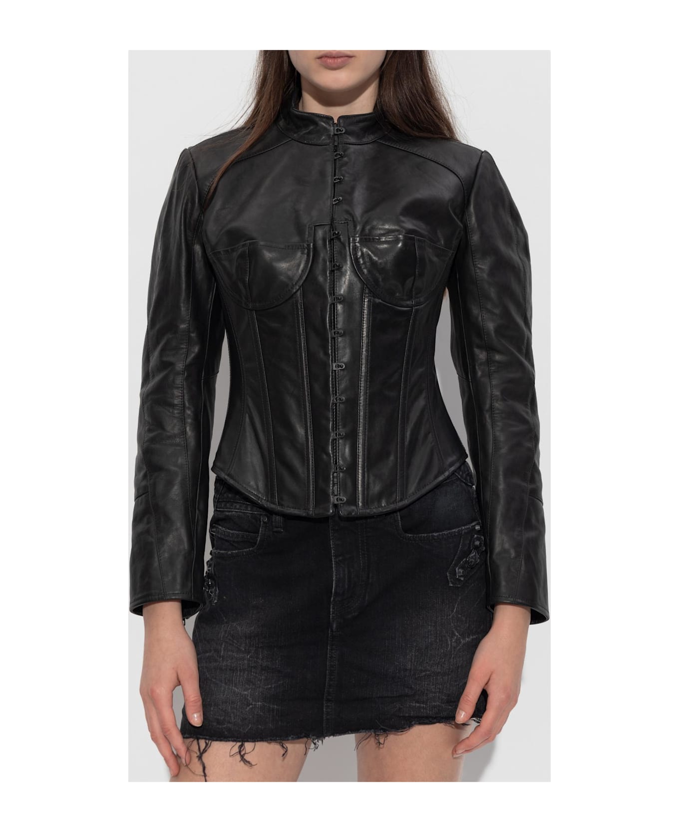 Balenciaga Leather Jacket With Stand-up Collar - Black