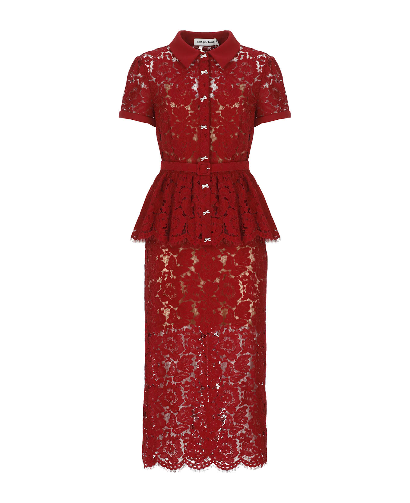 self-portrait Lace Peplum Midi Dress - Bordeaux