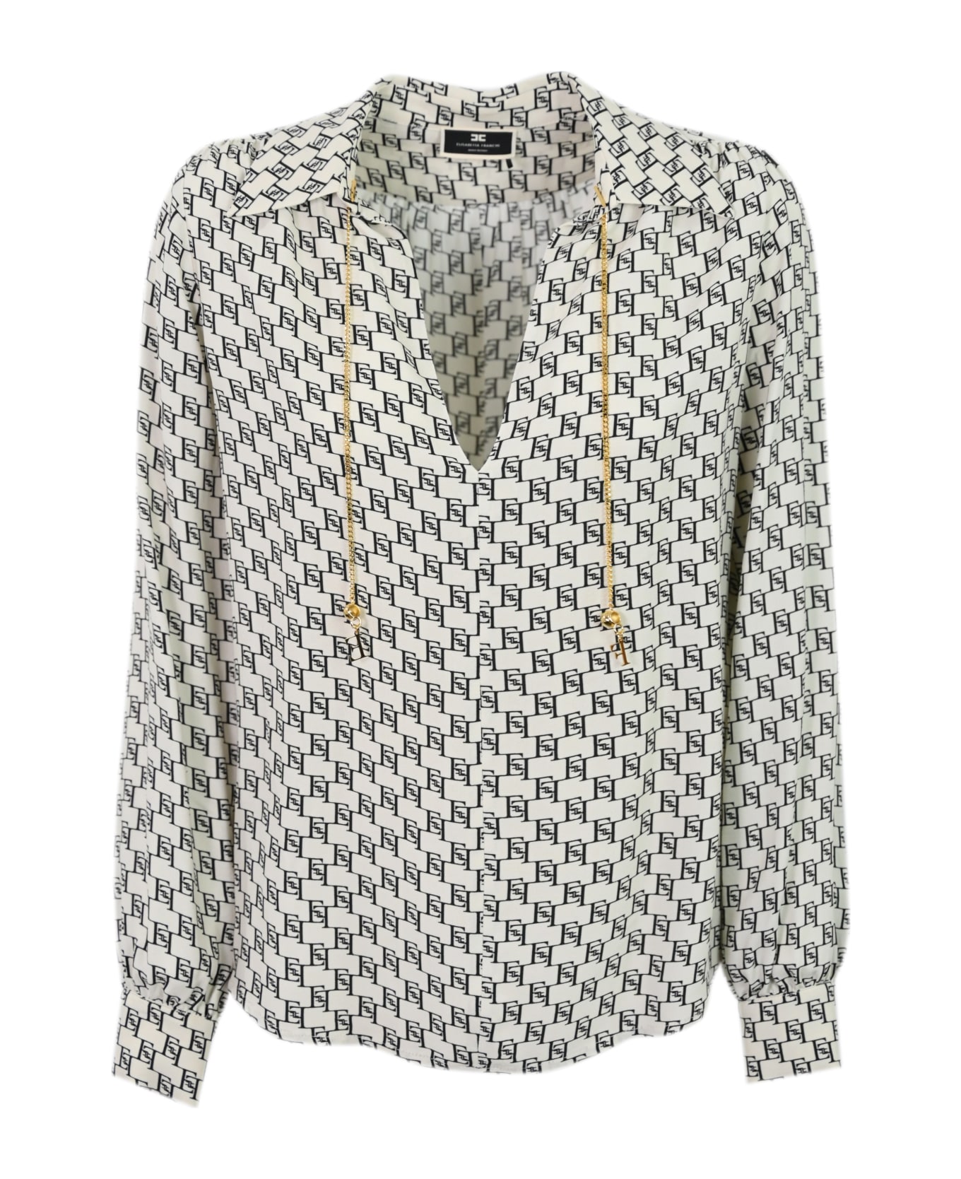 Elisabetta Franchi Georgette Shirt With Logo Print - Burro/nero