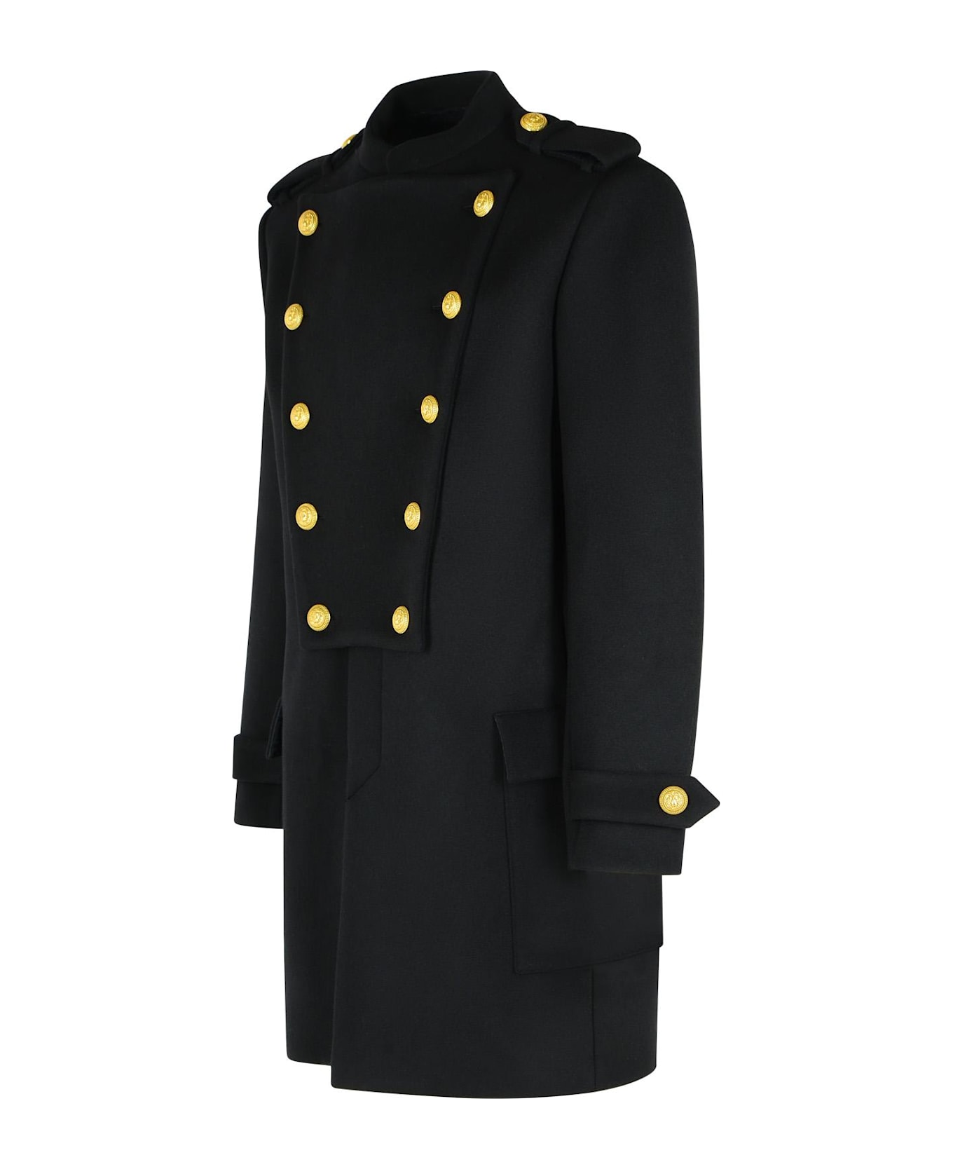 Balmain Black Wool And Cashmere Coat - Black