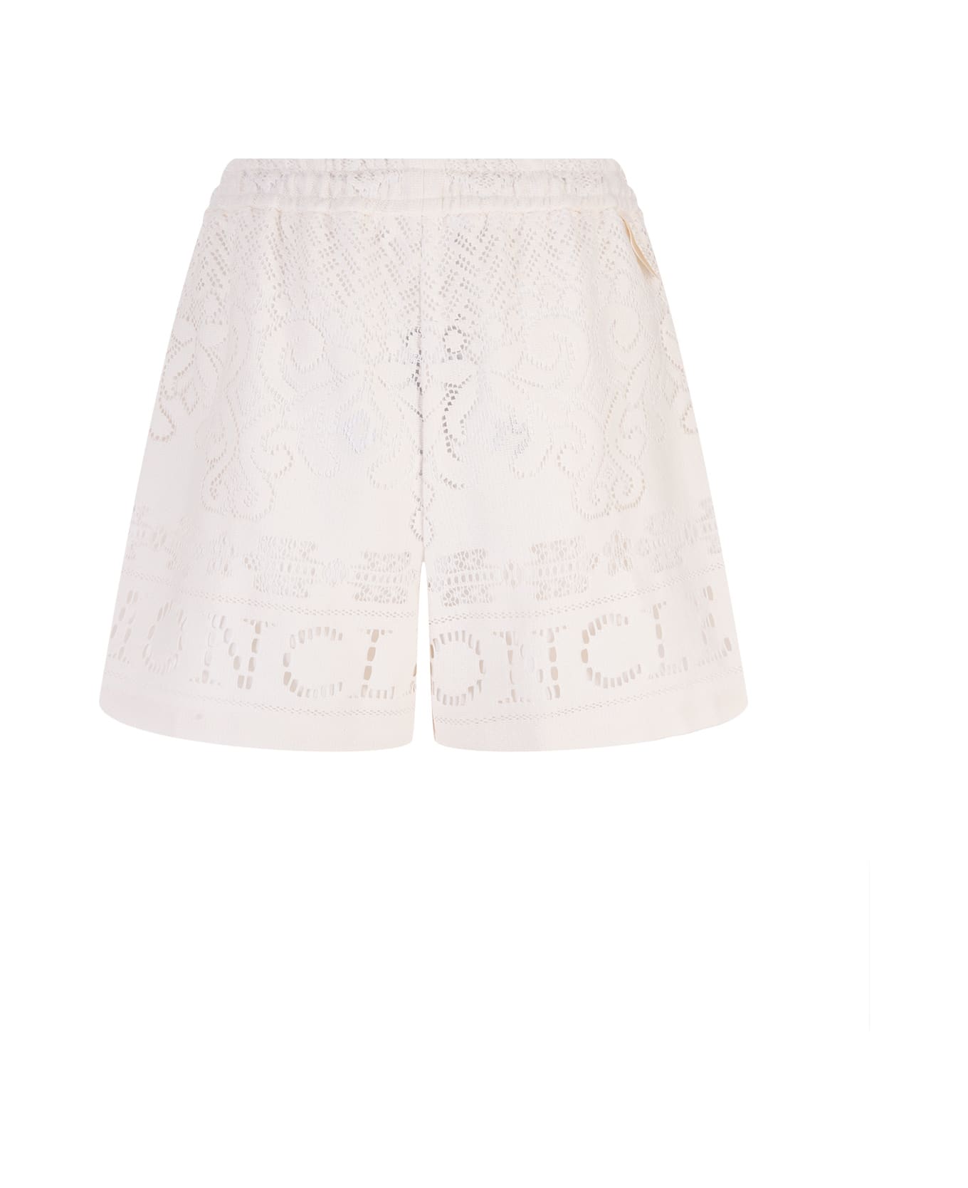 Moncler Cream Shorts With Cut-out Embroidery - Bianco