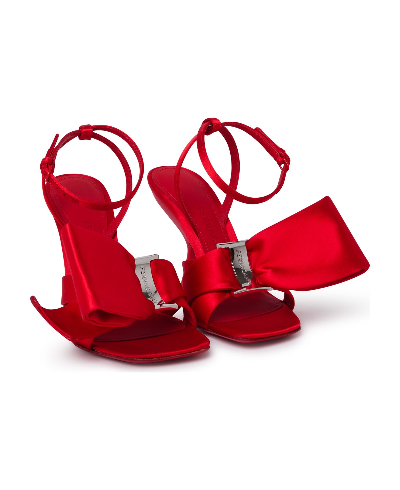 Ferragamo Helena Red Satin Sandals - Red