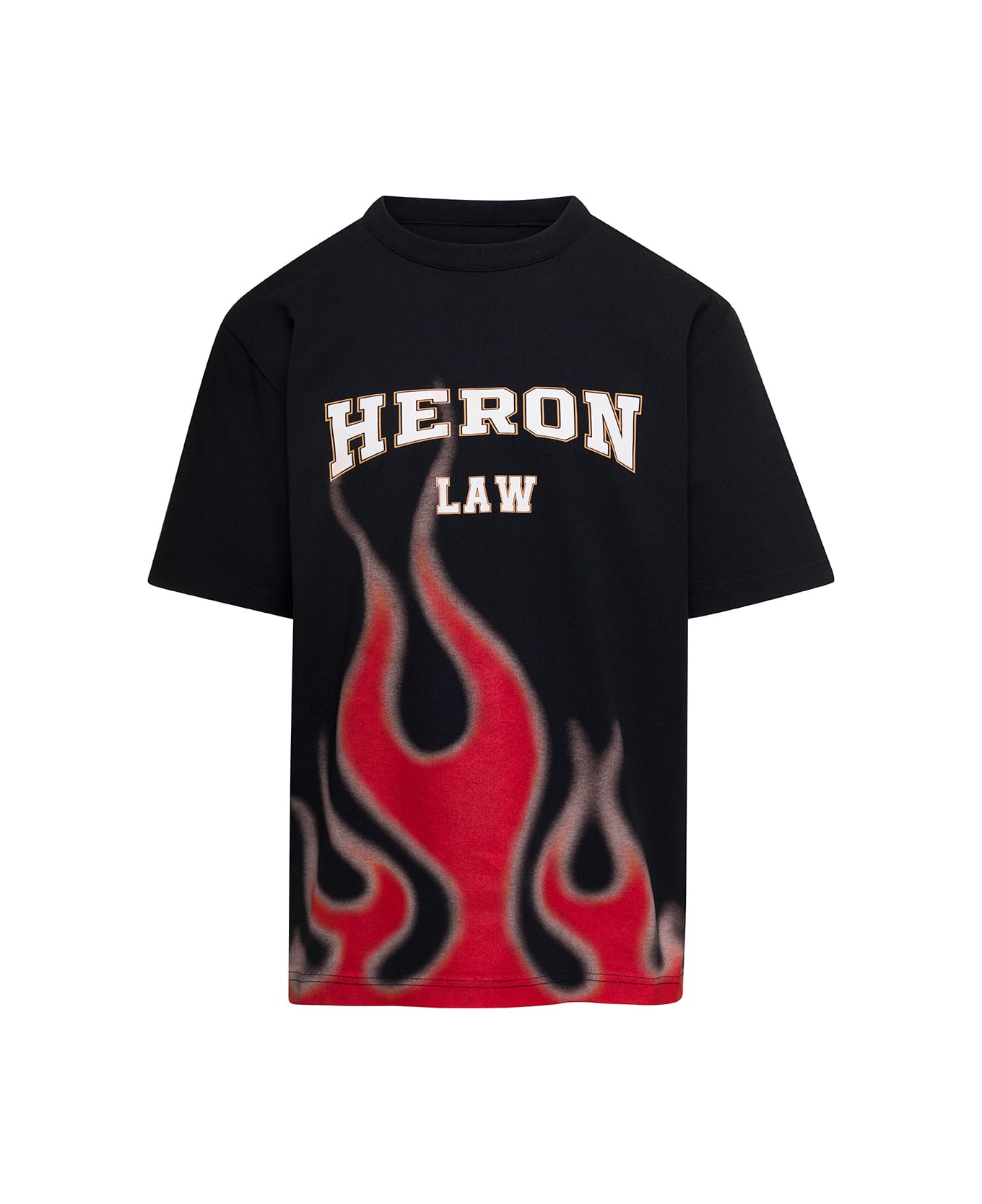 HERON PRESTON Black Crewneck T-shirt With Logo And Flame Print In Cotton Man - Black