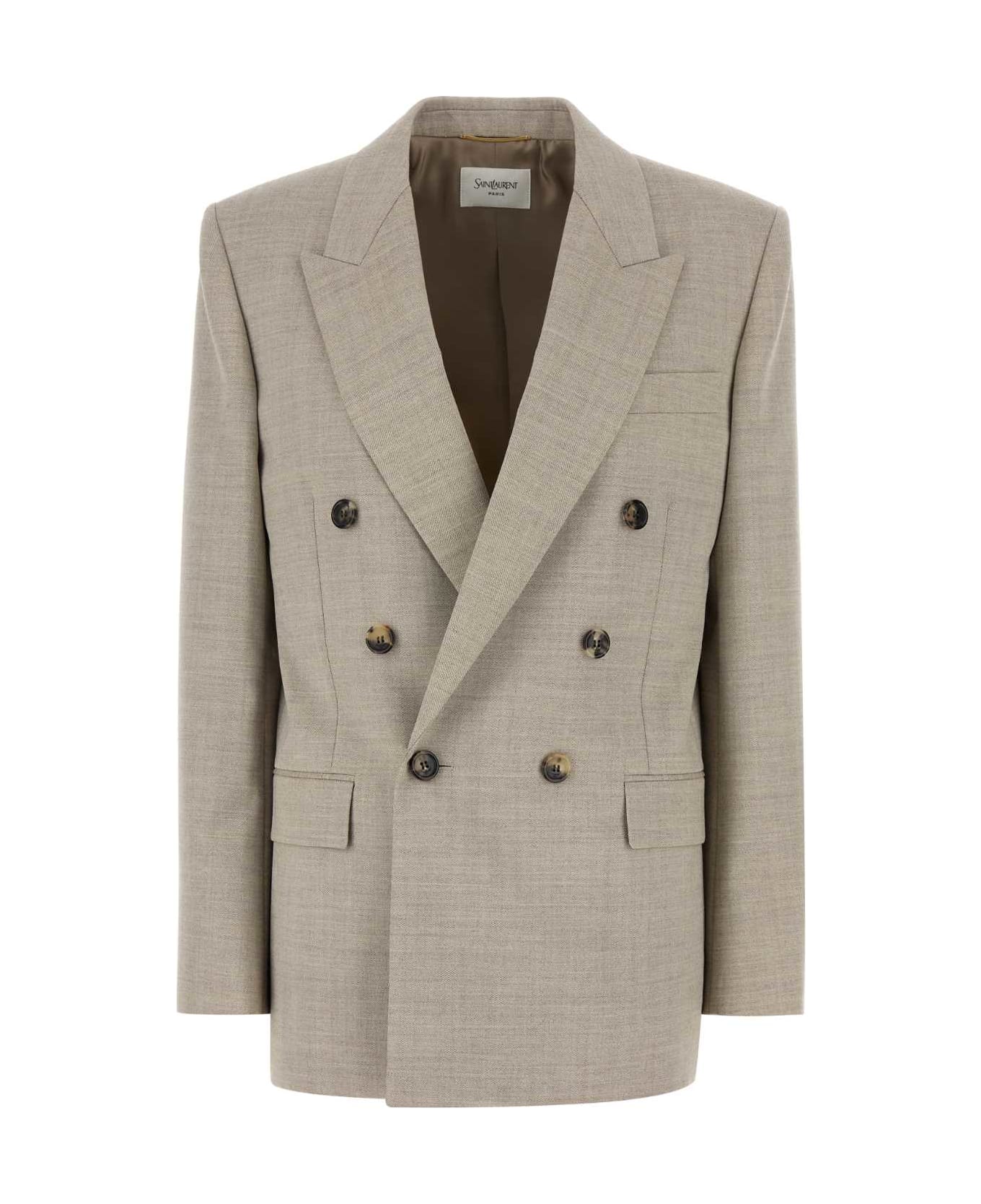 Saint Laurent Cappuccino Wool Blazer - BEIGE TAUPE