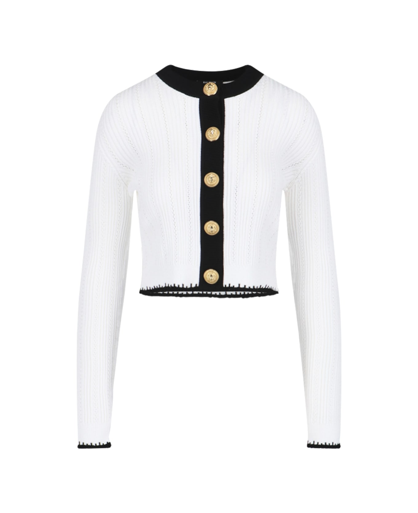 Balmain Ls Buttoned Round Neck Knit Cardigan - White