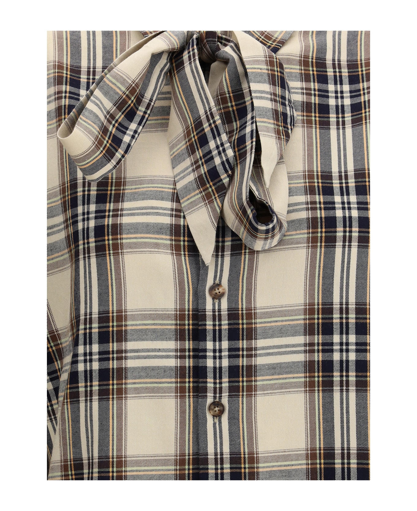 Saint Laurent Tartan Lavallière Shirt - BEIGE