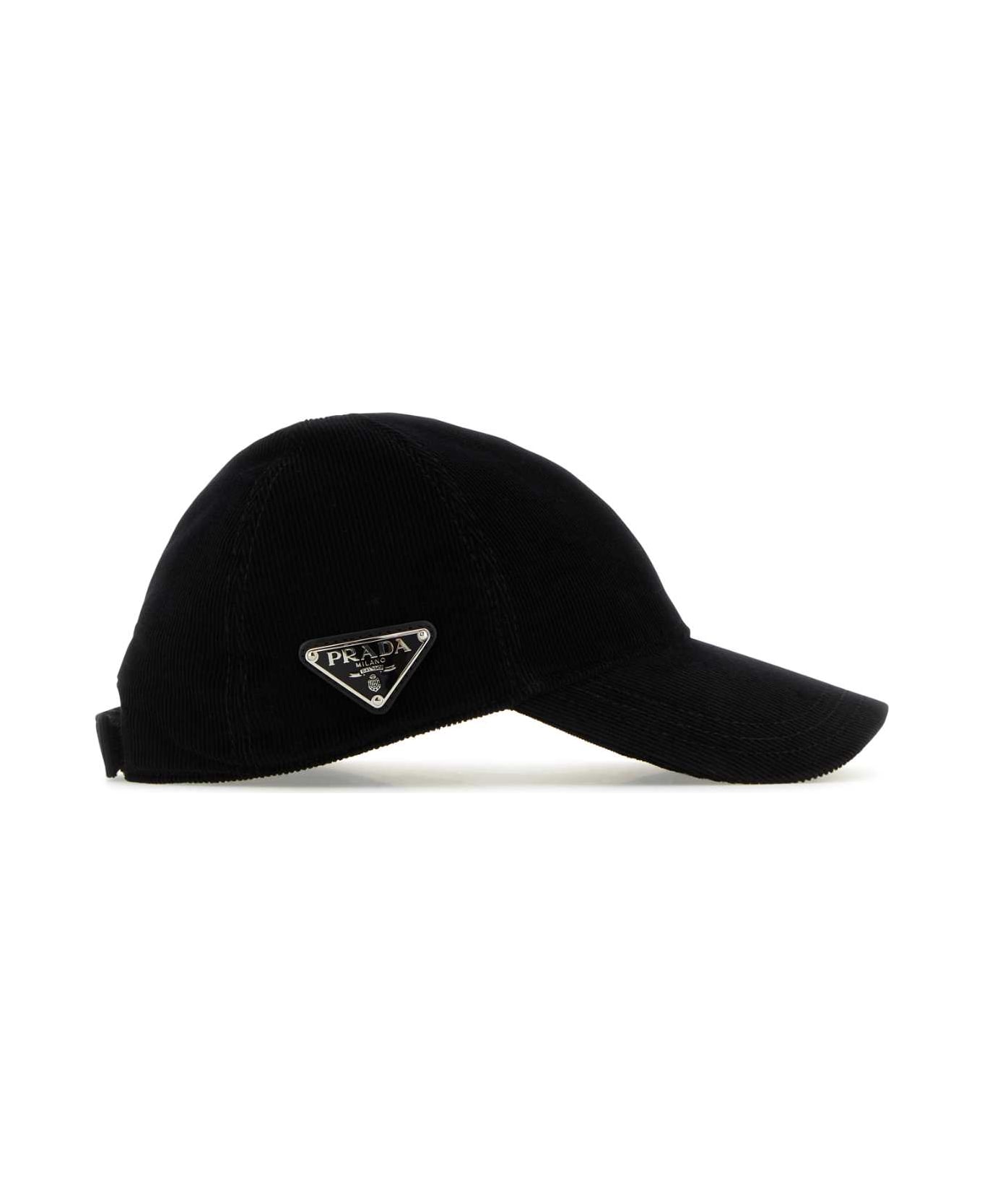 Prada Black Corduroy Baseball Cap - NERO