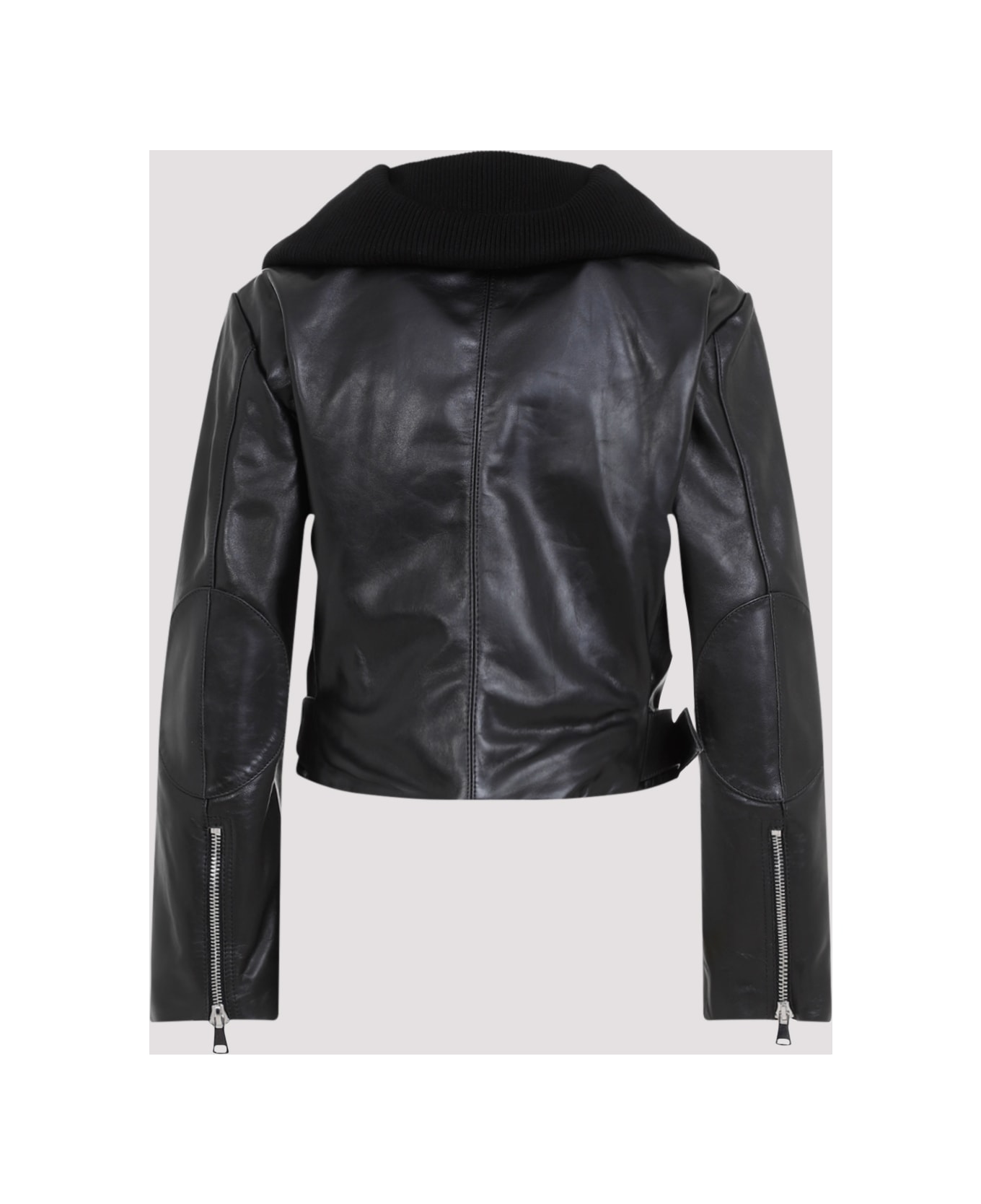 Victoria Beckham Cropped Leather Biker Jacket - Black