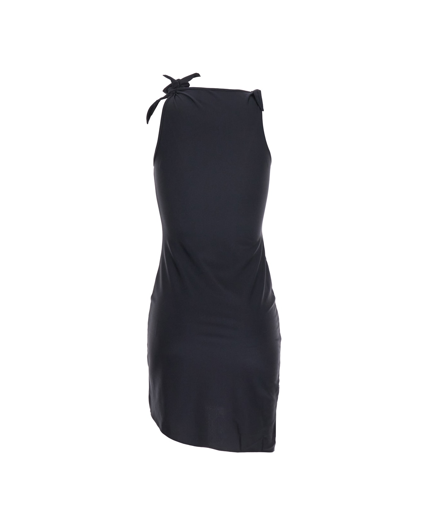 Coperni Black Asymmetric Sleeveless Mini Dress With Floral Detail And Cut-out On The Front In Tech Fabric Stretch Woman - Black