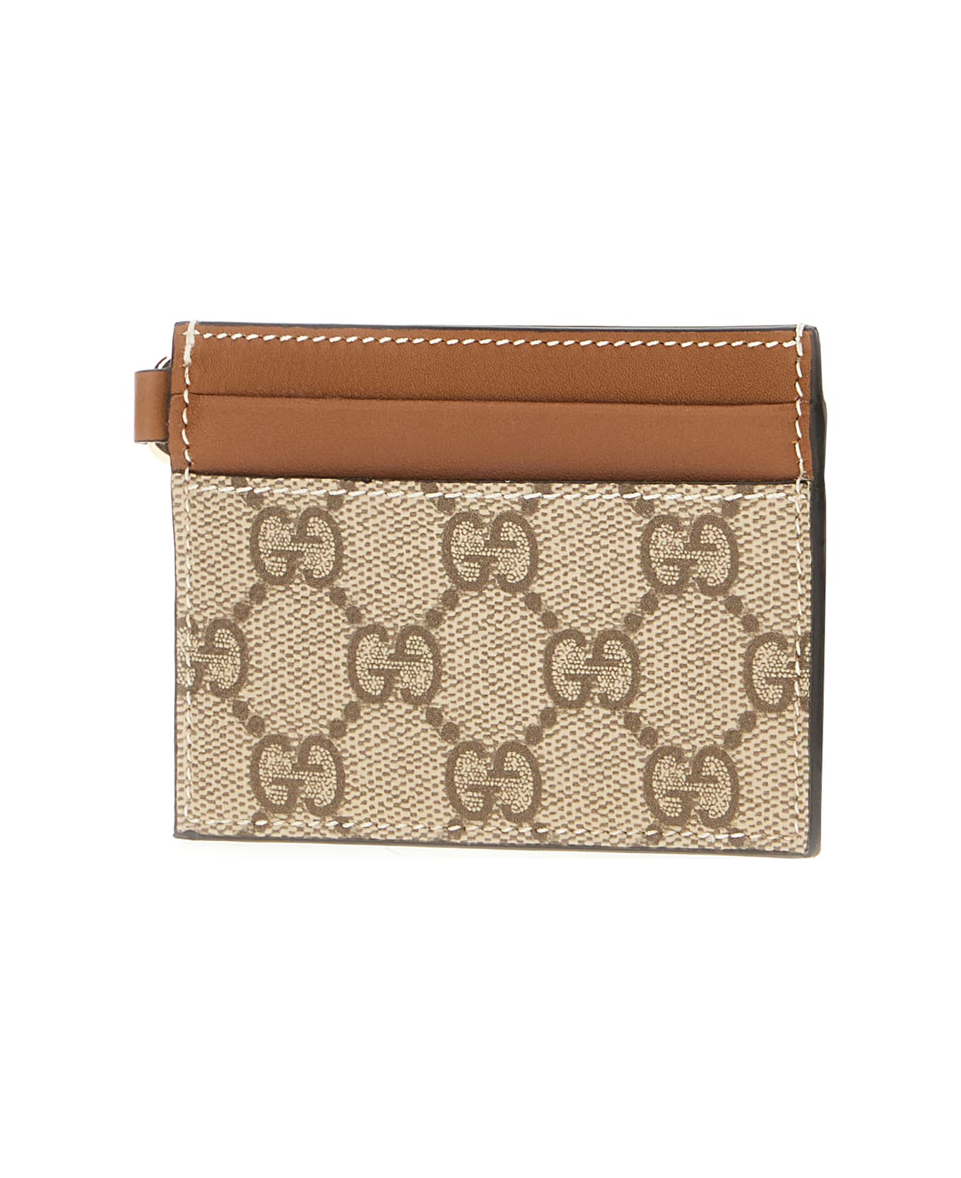 Gucci Leather And Gg Supreme Fabric Card Holder - EBONY SUNDIAL
