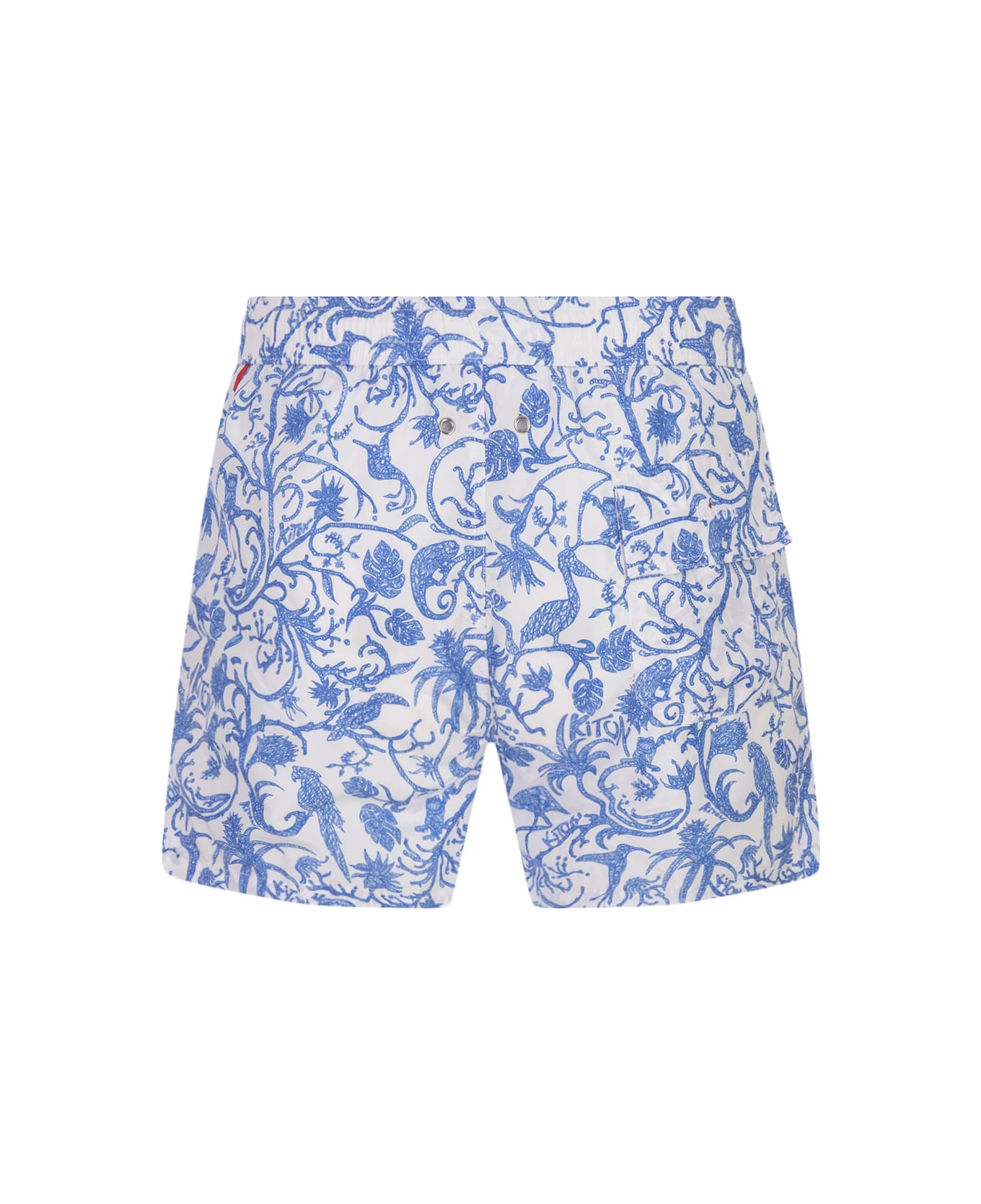 Kiton White Swim Shorts With Blue Fantasy Print - White